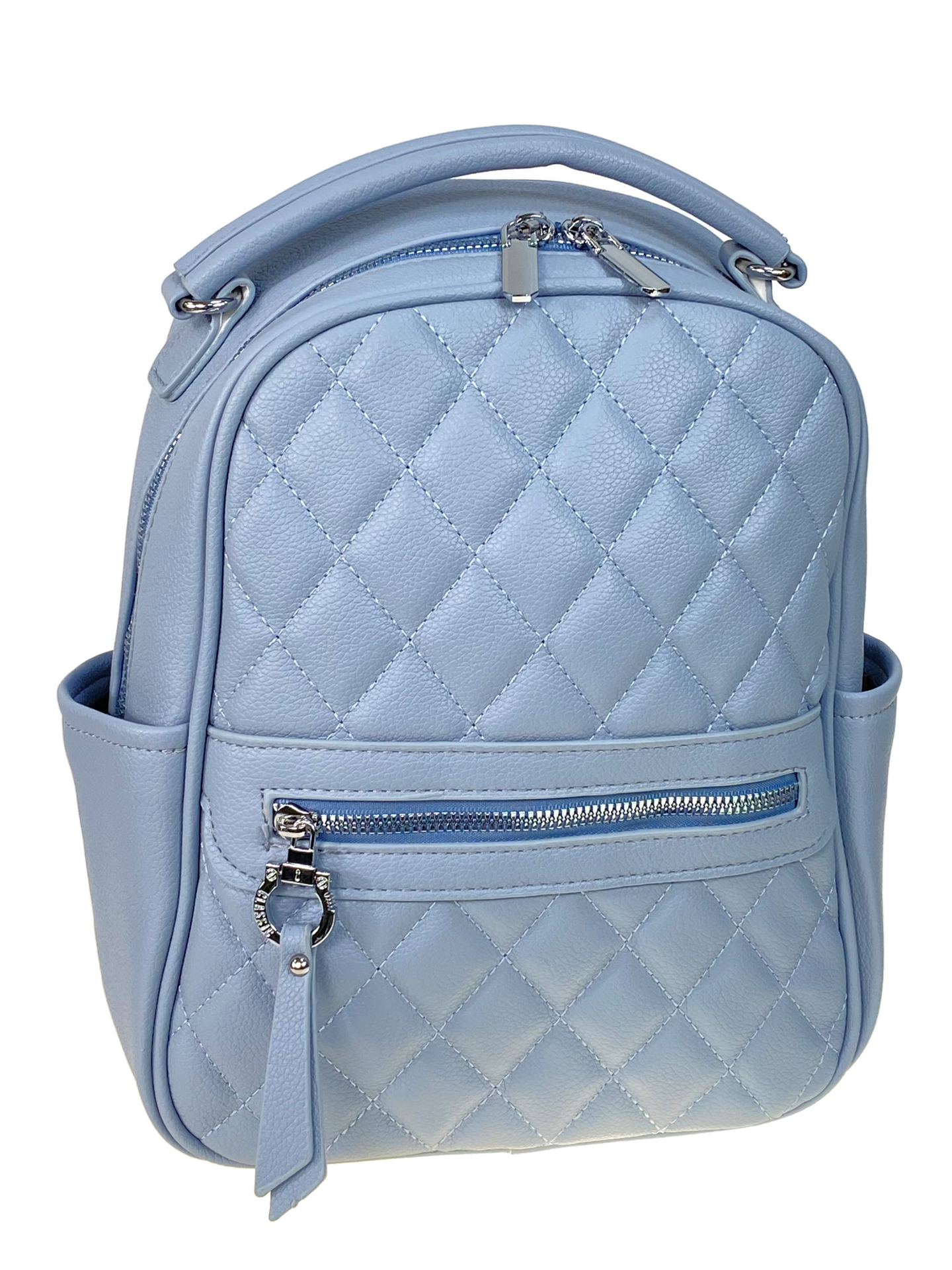 На фото 1 - Женский рюкзак из искусственной кожи, цвет  голубой