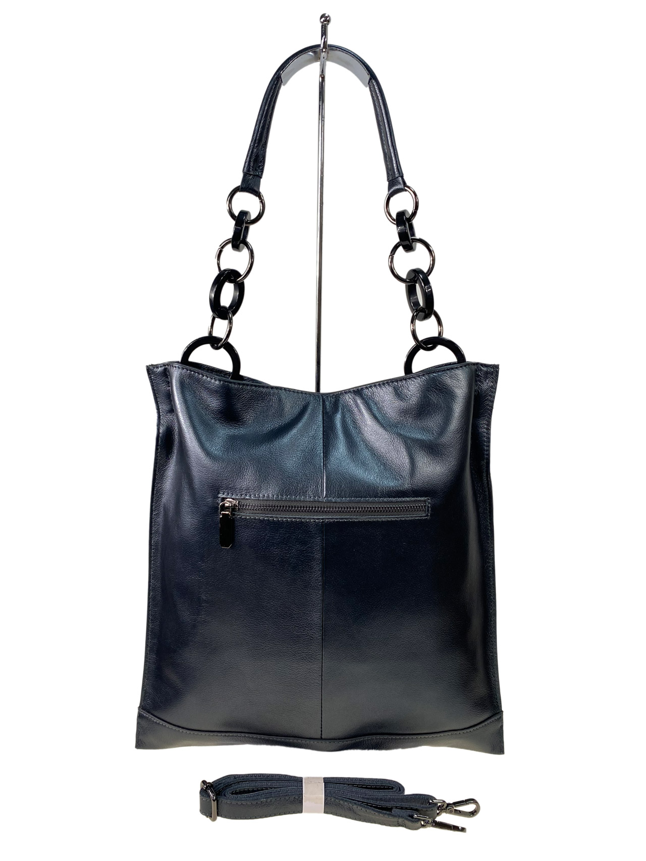 На фото 2 - Женская сумка тоут из натуральной кожи, цвет серый металлик