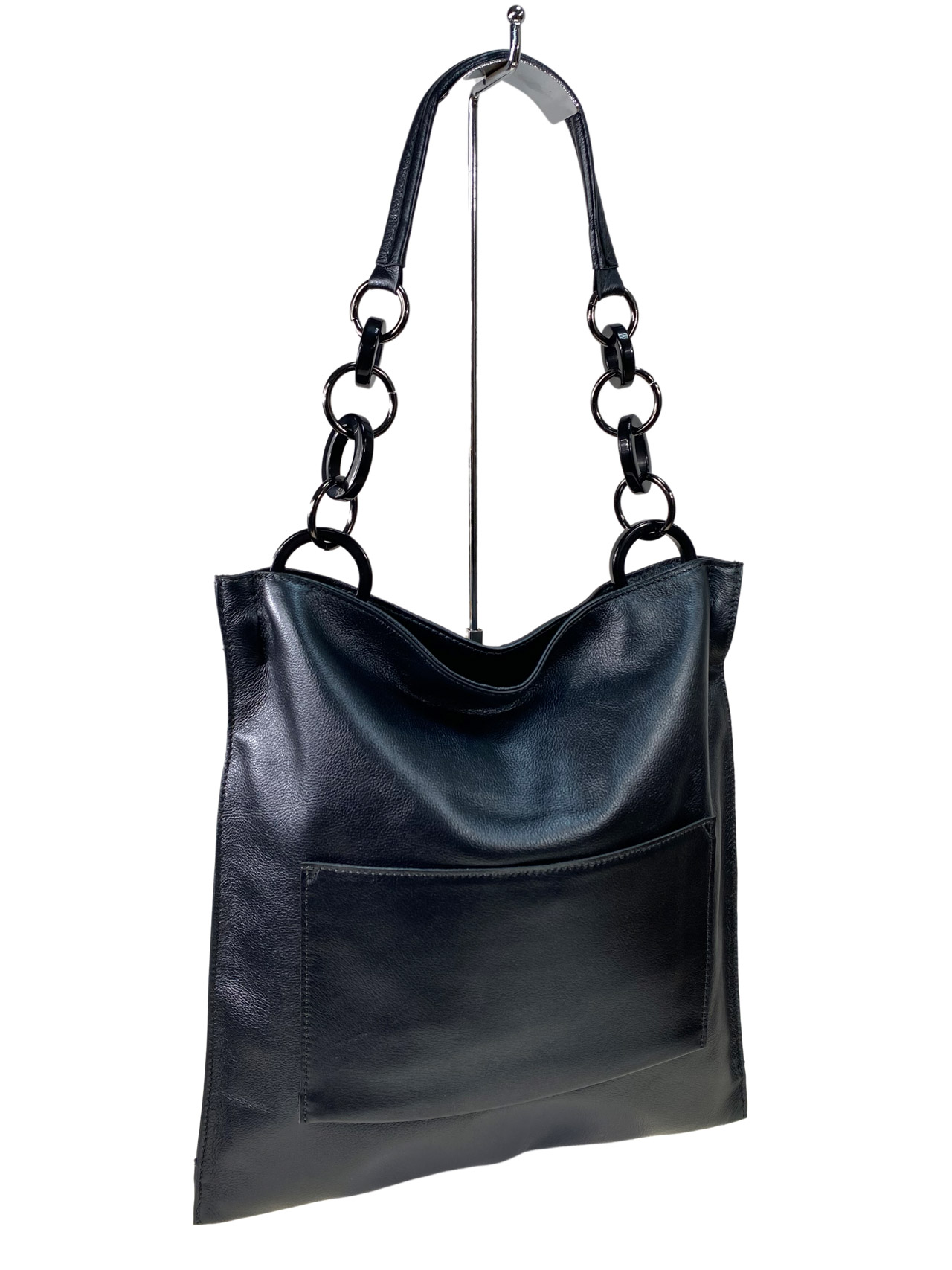 На фото 3 - Женская сумка тоут из натуральной кожи, цвет серый металлик