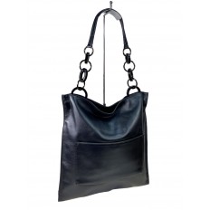 На фото 3 - Женская сумка тоут из натуральной кожи, цвет серый металлик