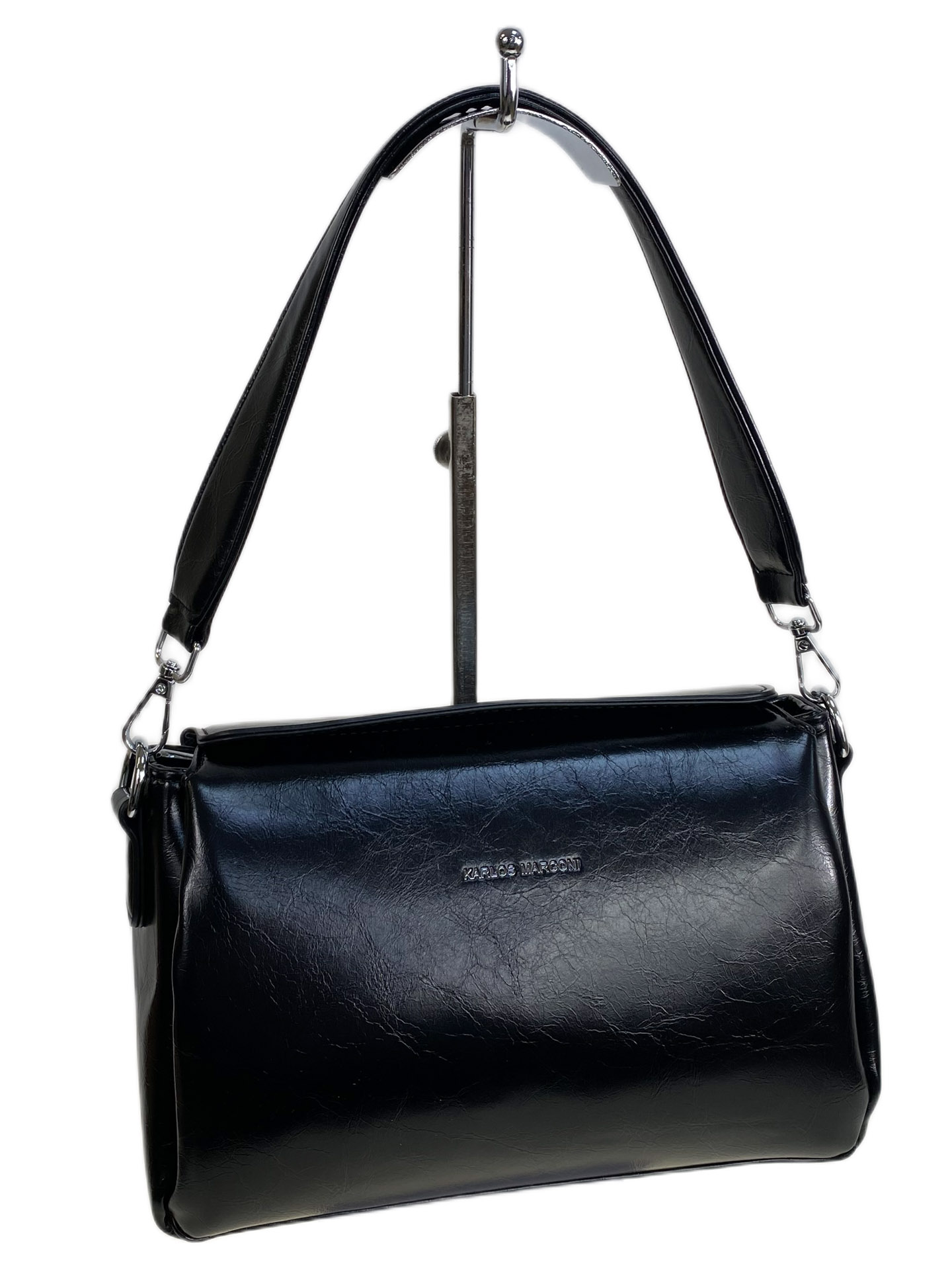 На фото 1 - Женская сумка из искусственной кожи, цвет черный