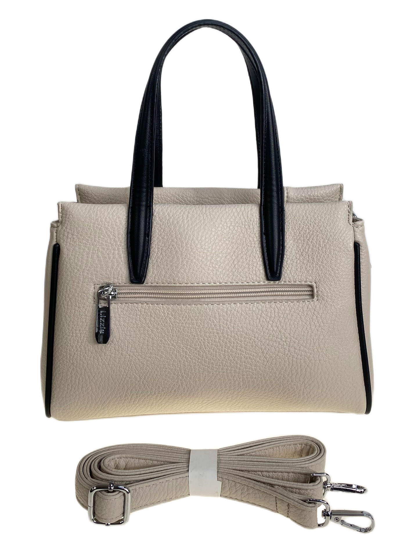 На фото 1 - Женская сумка из искусственной кожи, цвет молочный с черным