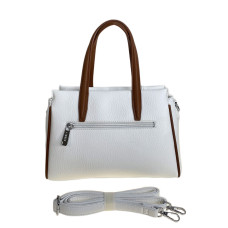 На фото 1 - Женская сумка из искусственной кожи, цвет белый с коричневым