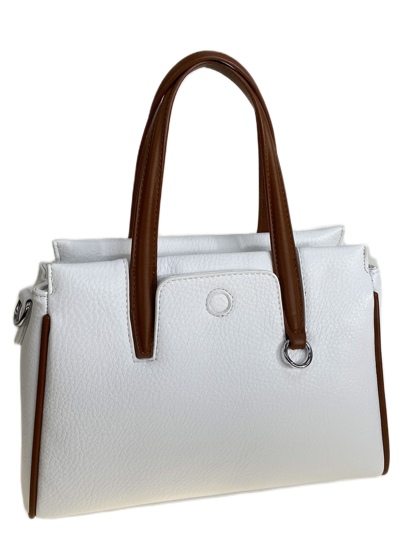 На фото 2 - Женская сумка из искусственной кожи, цвет белый с коричневым