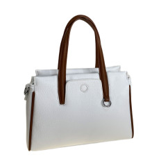 На фото 2 - Женская сумка из искусственной кожи, цвет белый с коричневым