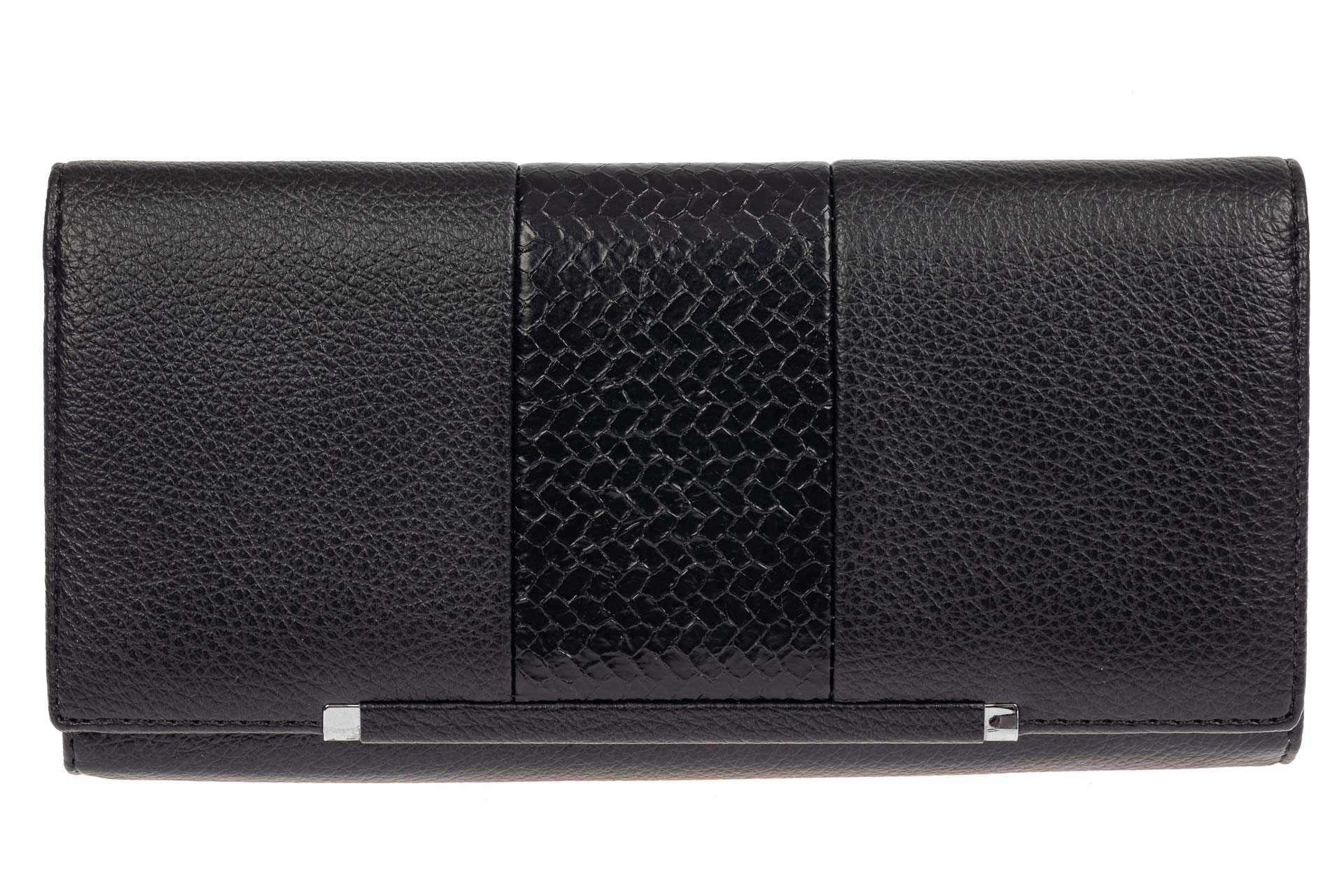 На фото 1 - Женский кошелёк из искусственной кожи с фактурной вставкой, цвет чёрный