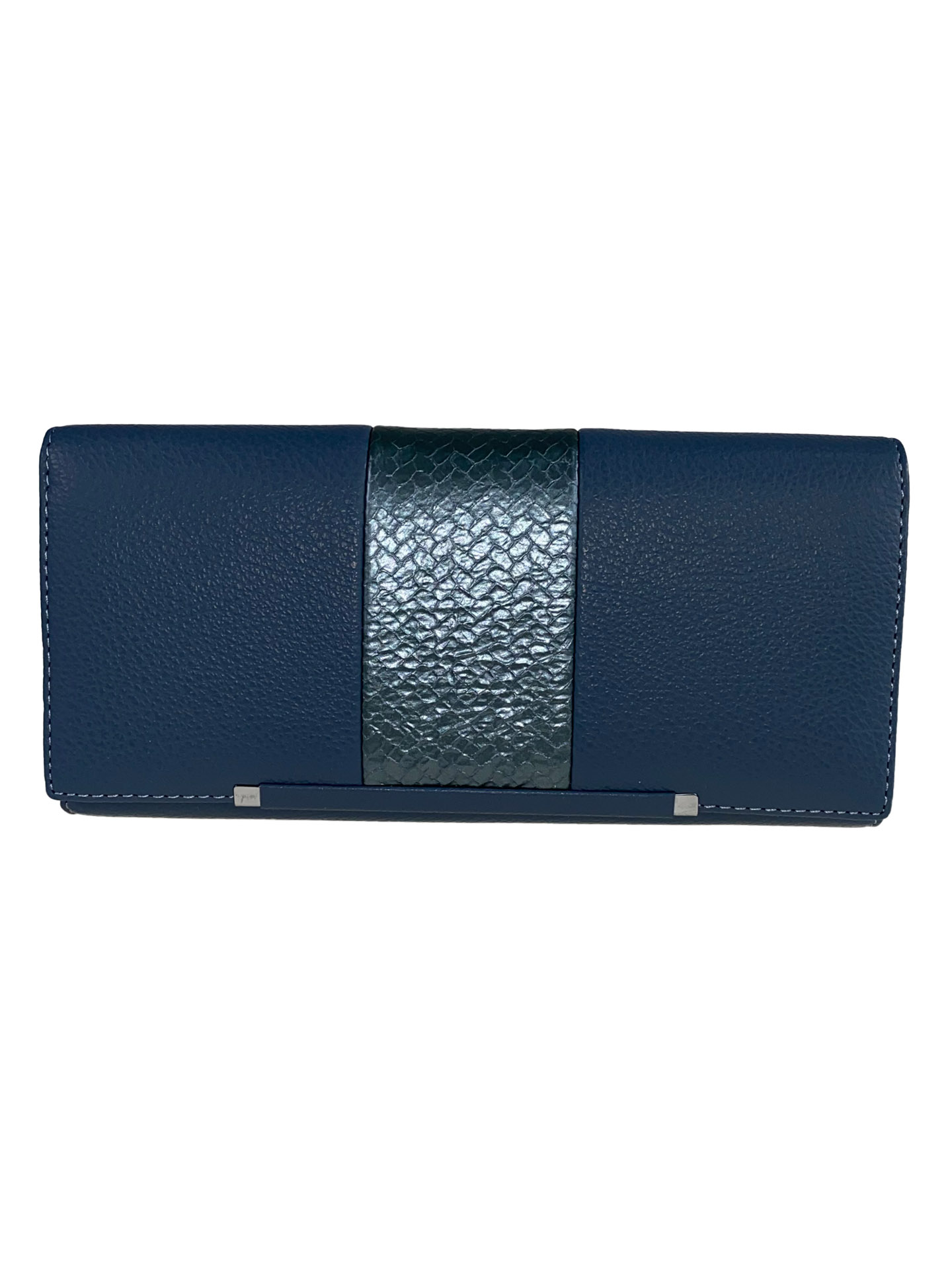 На фото 1 - Женский кошелёк из искусственной кожи с фактурной вставкой, цвет голубой