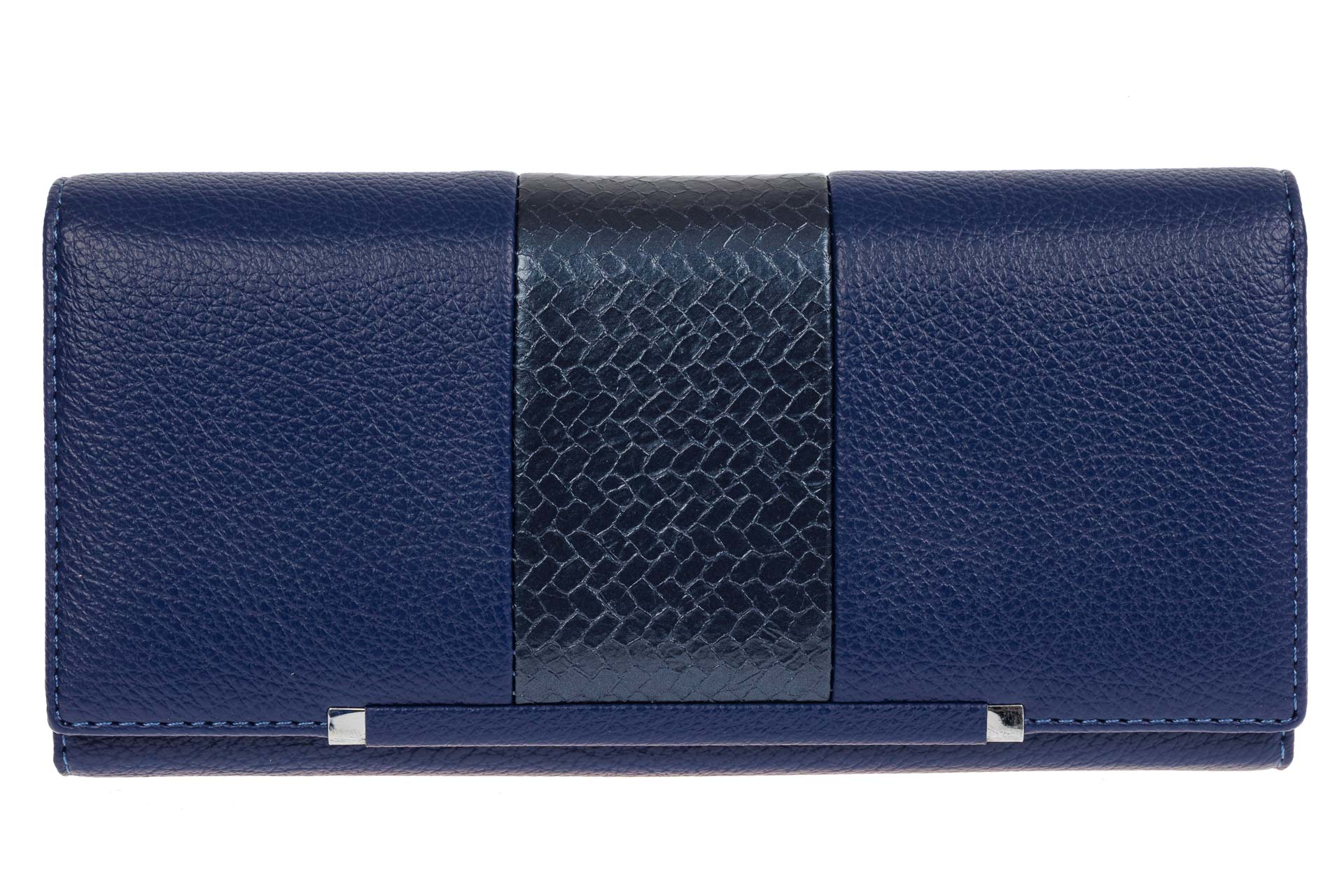 На фото 1 - Женский кошелёк из искусственной кожи с фактурной вставкой, цвет синий