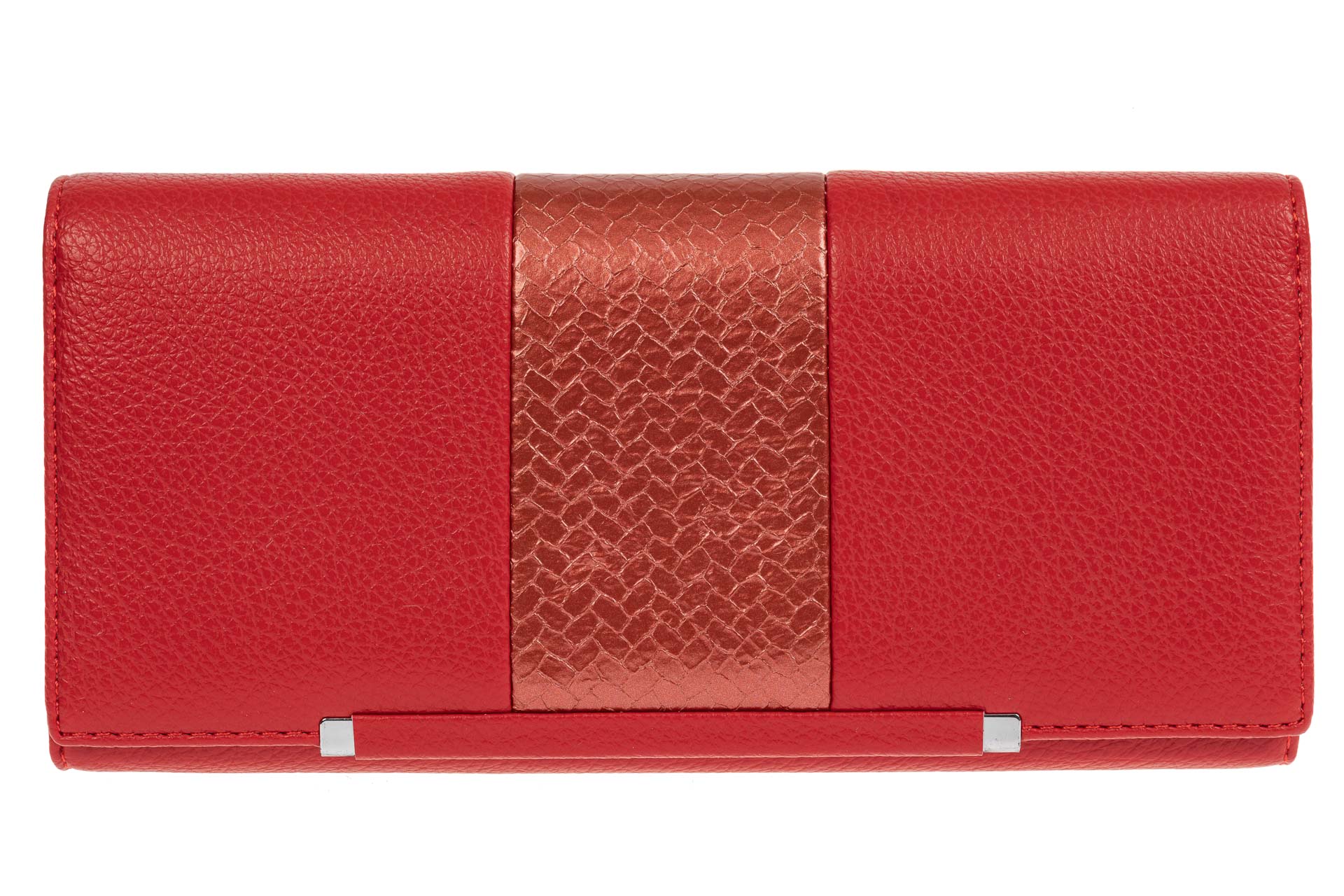 На фото 1 - Женский кошелёк из искусственной кожи с фактурной вставкой, цвет красный