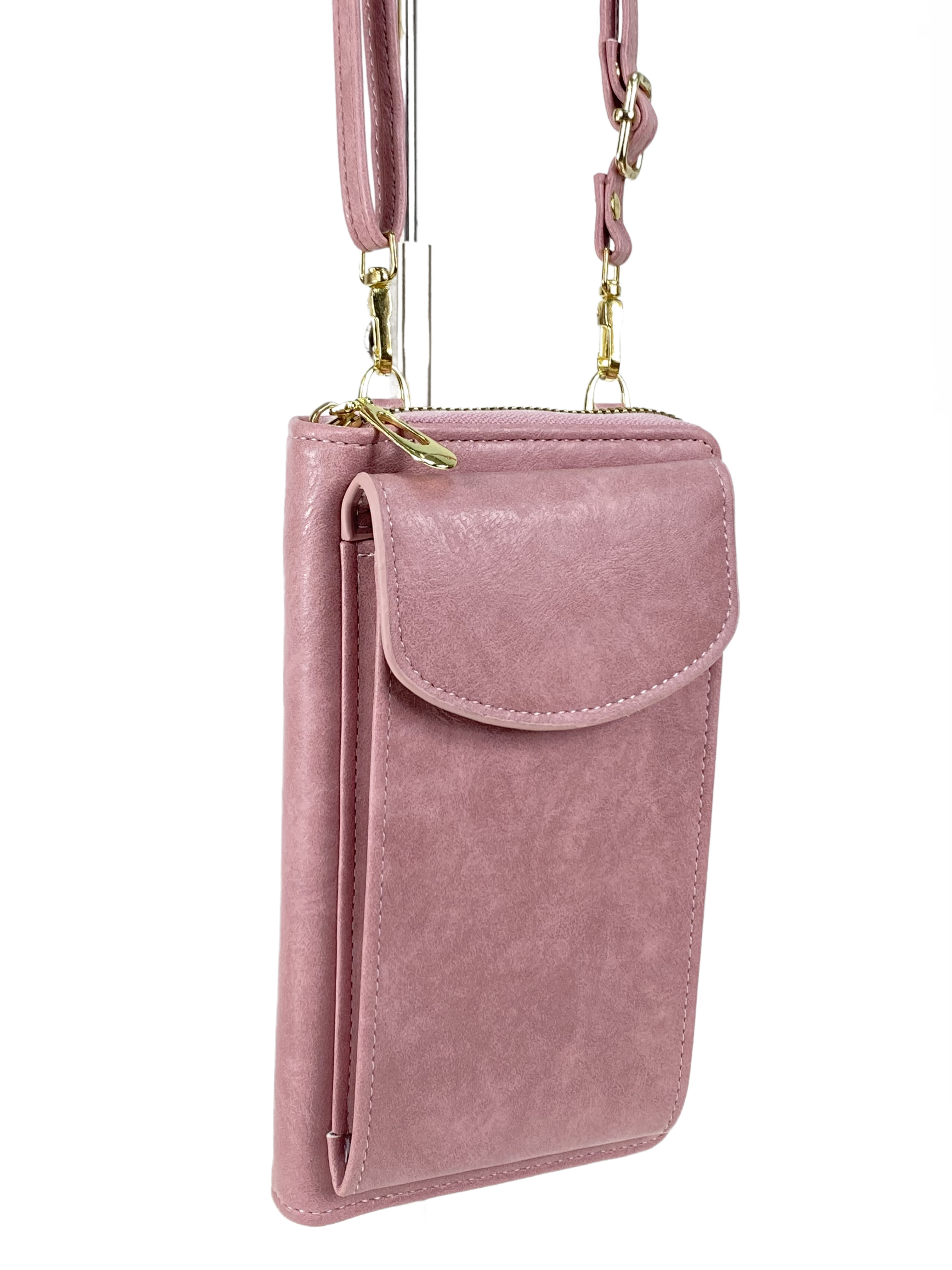 На фото 3 - Женская сумка-портмоне на плечо, цвет розовый