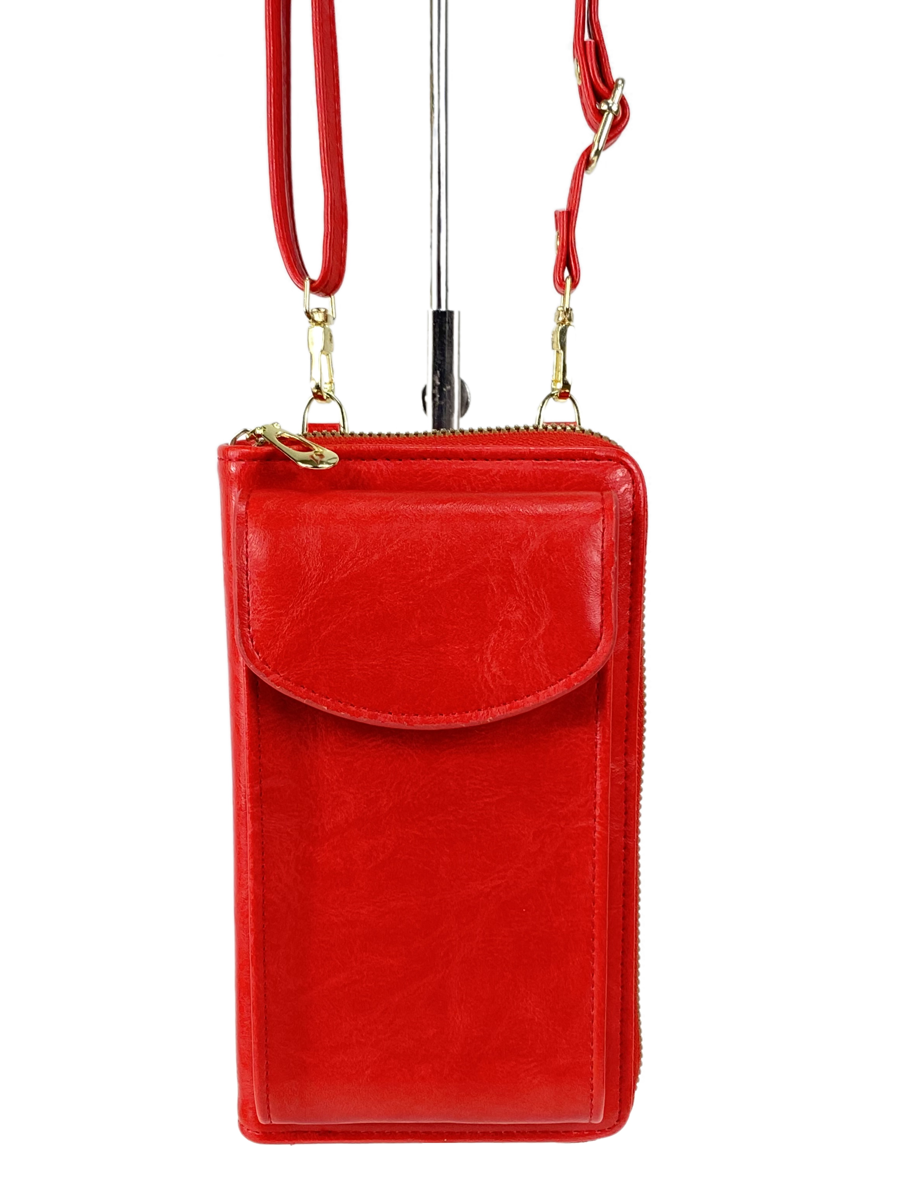 На фото 2 - Женская сумка-портмоне на плечо, цвет  красный