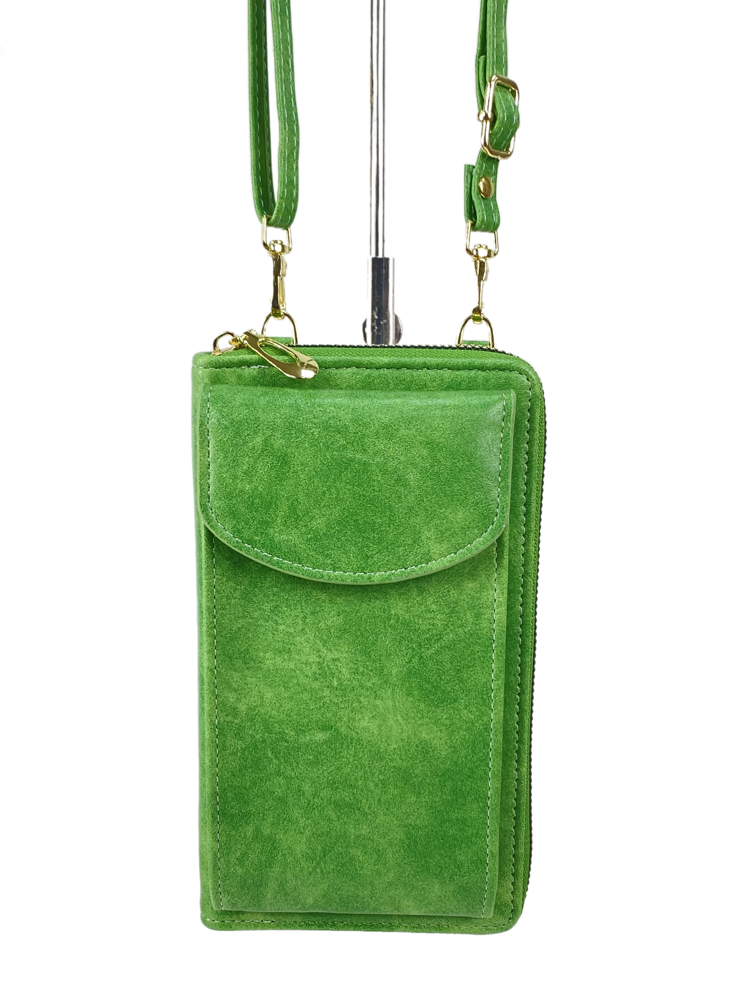 На фото 2 - Женская сумка-портмоне на плечо, цвет зеленый
