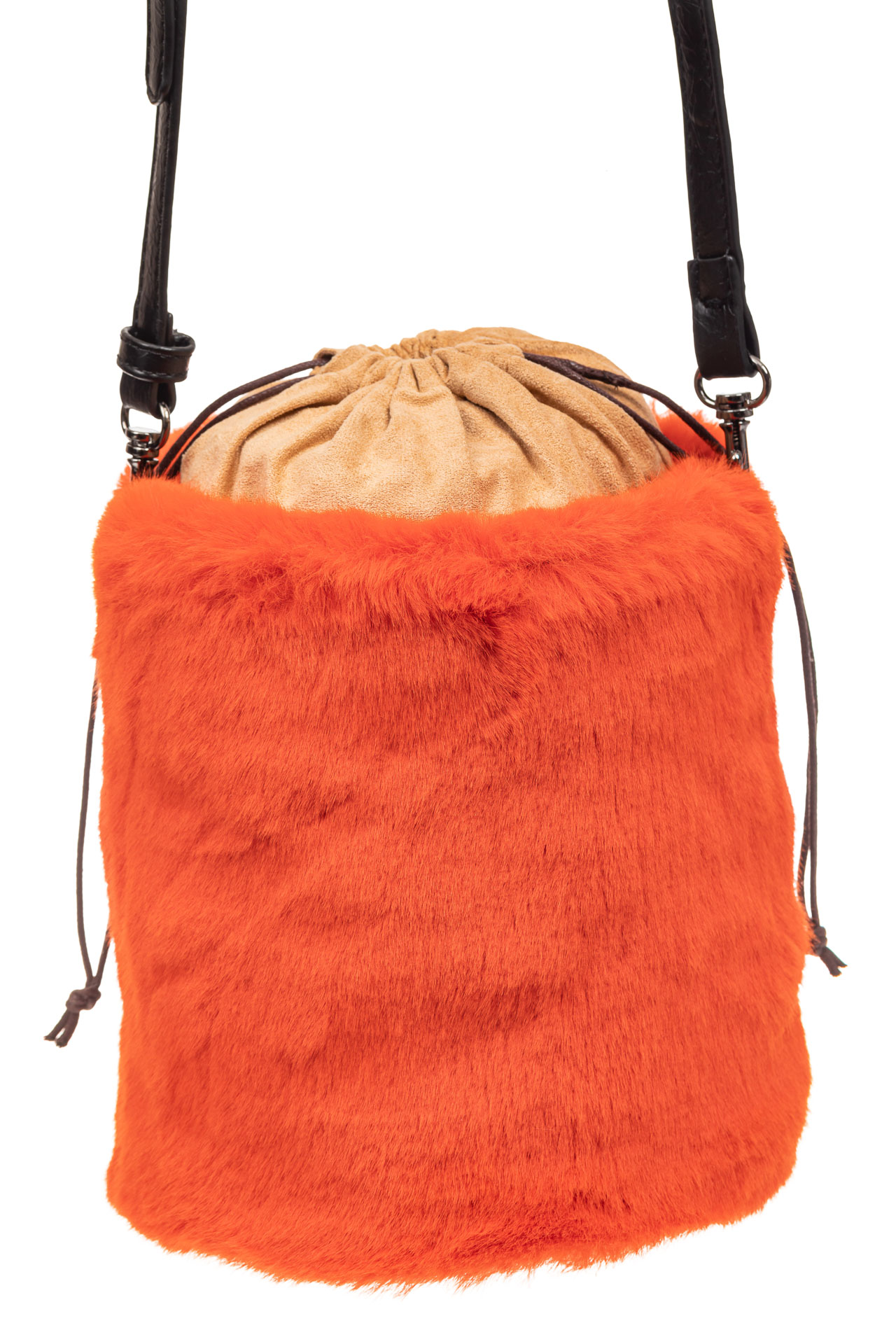 На фото 3 - Меховая сумка-ведро, цвет оранжевый