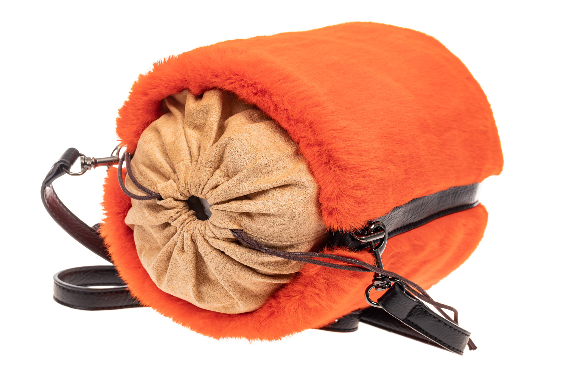 На фото 4 - Меховая сумка-ведро, цвет оранжевый