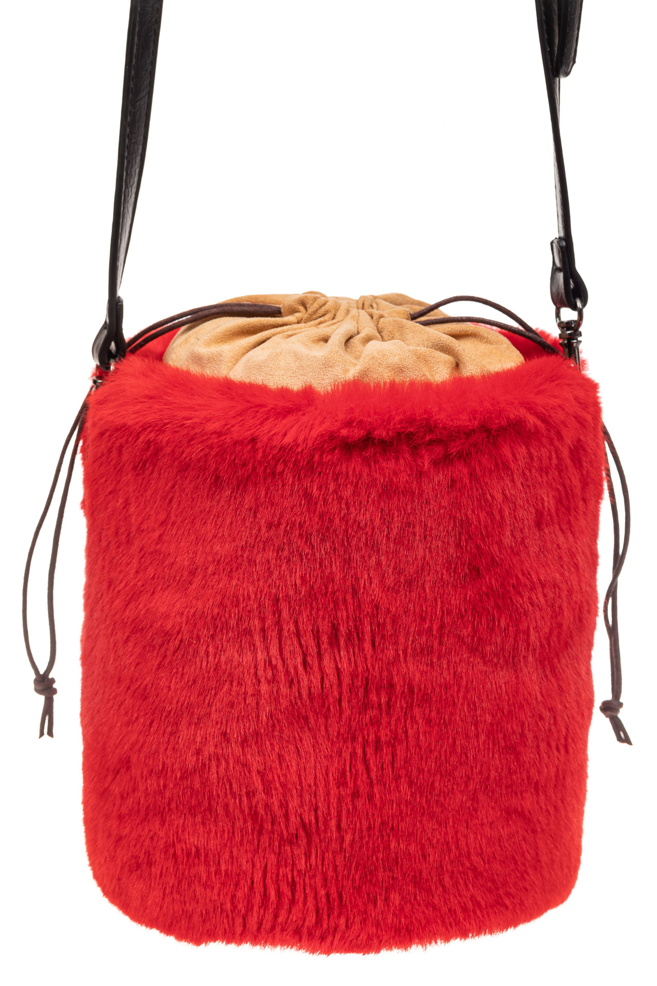 На фото 3 - Меховая сумка-ведро, цвет красный