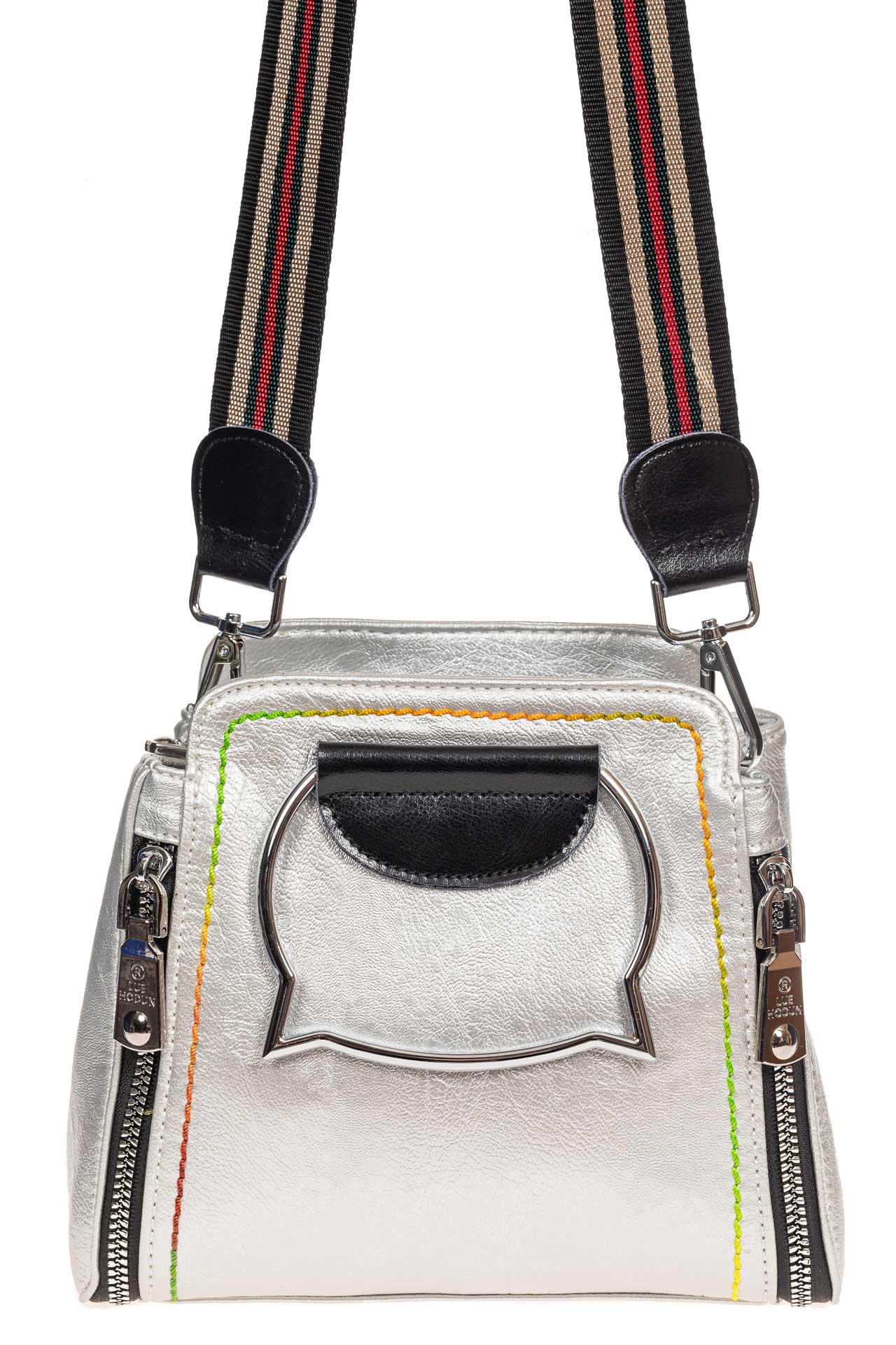 На фото 2 - Маленькая женская сумка из искусственной кожи, цвет серебро