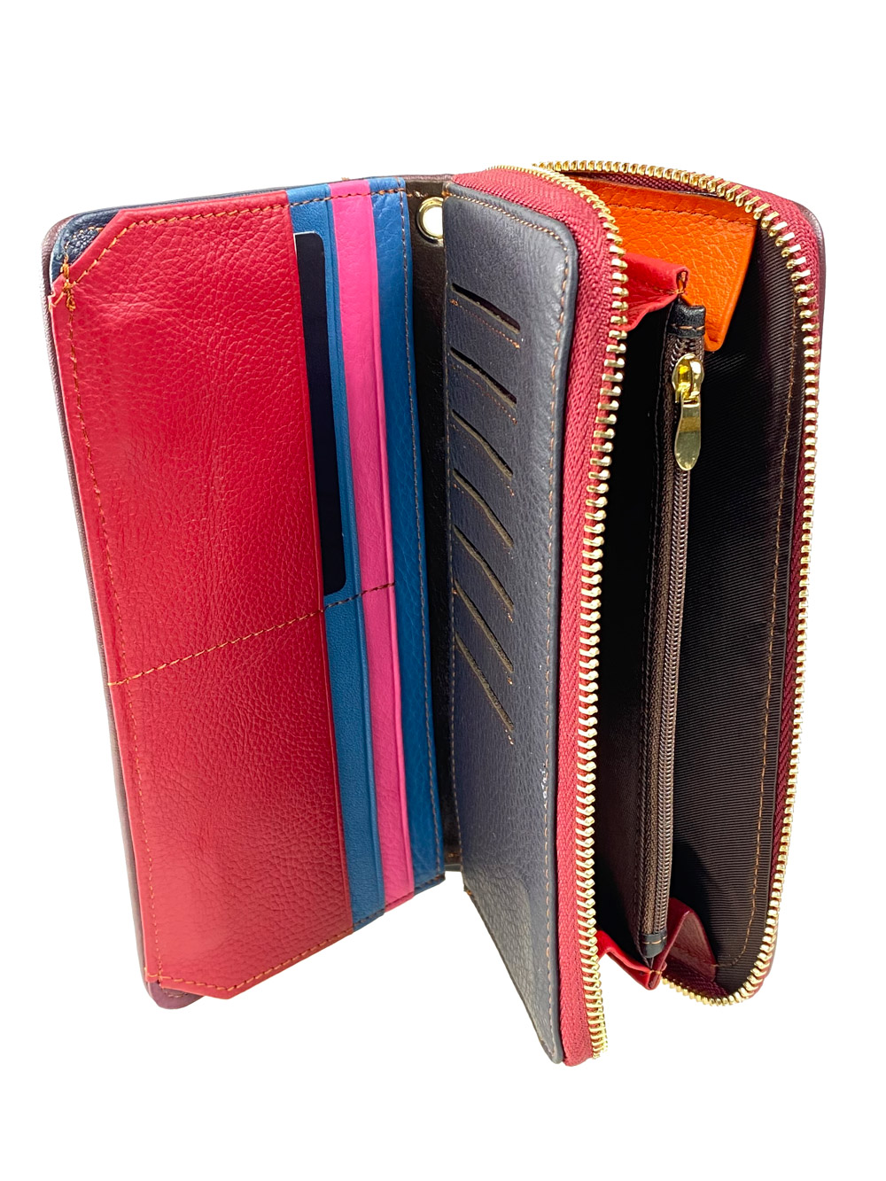 На фото 2 - Кожаный женский кошелёк-клатч с геометрическим орнаментом, мультицвет 