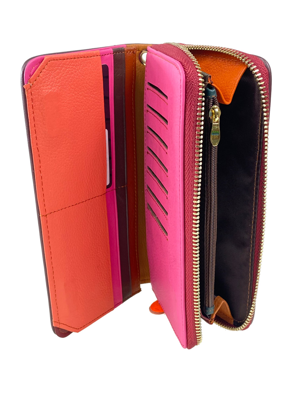 На фото 2 - Полосатый кошелёк-клатч из кожи, мультицвет