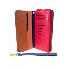 На фото 2 - Женский кошелёк-портмоне из натуральной кожи с орнаментом, разноцветный