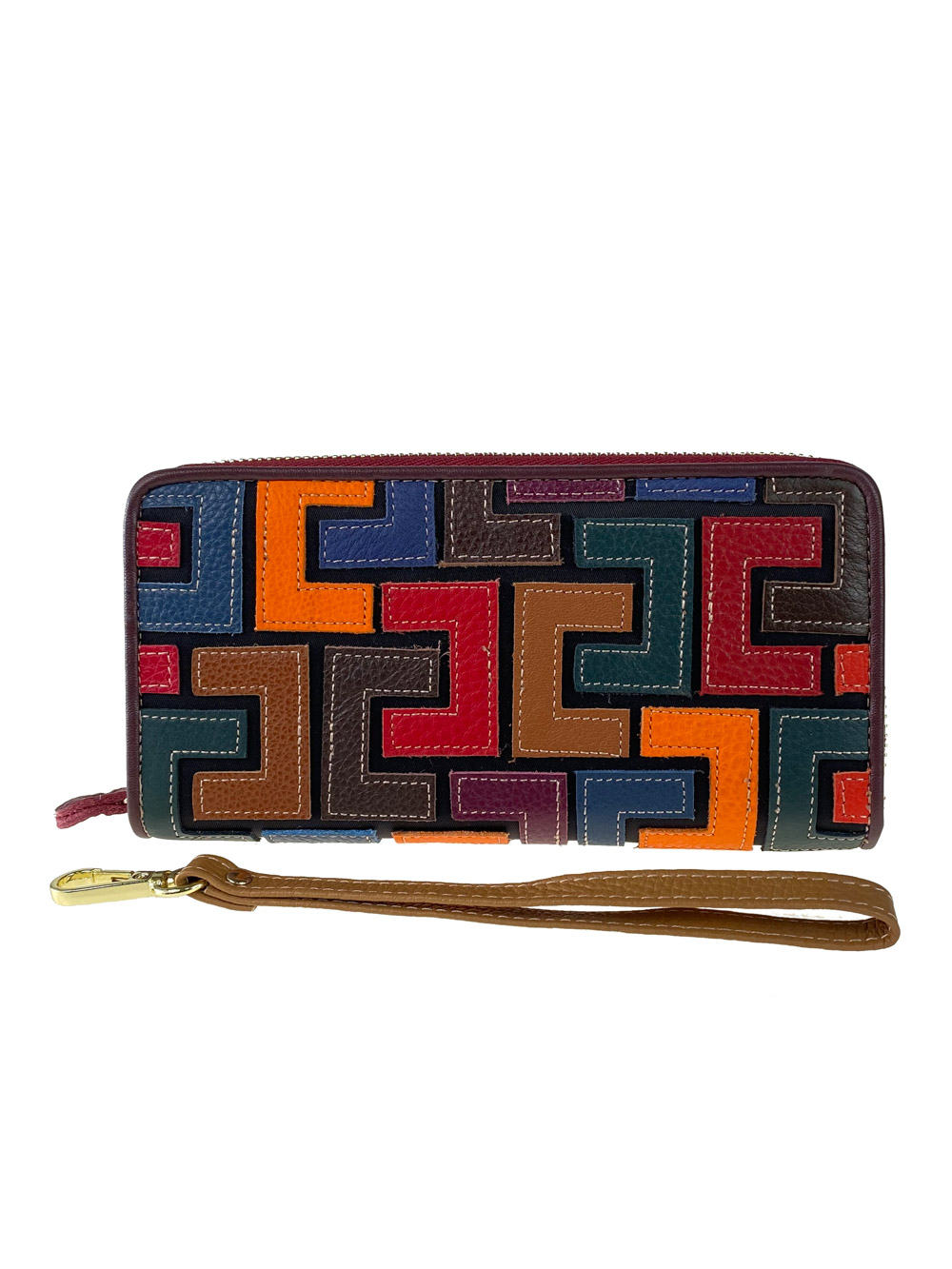 На фото 1 - Разноцветный кошелёк-портмоне из натуральной кожи с орнаментом