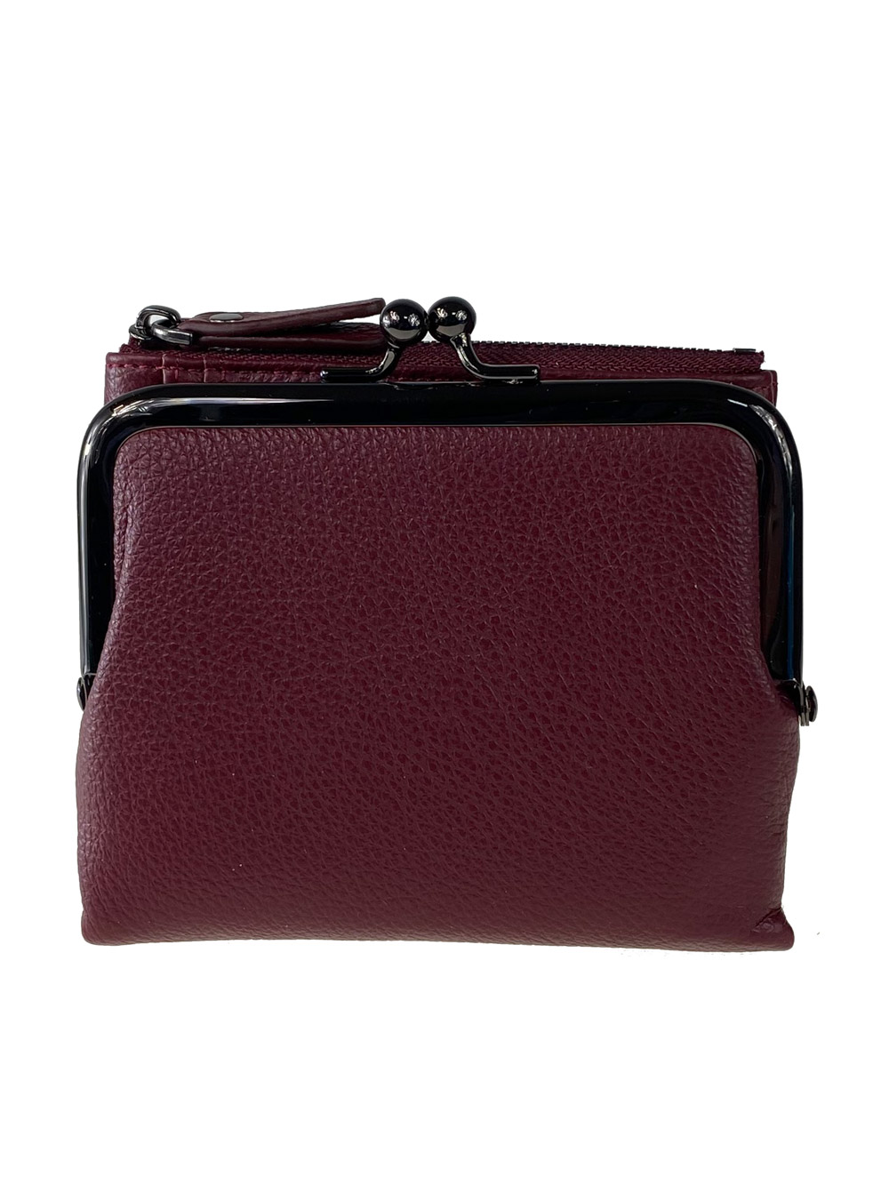 На фото 1 - Кожаный женский кошелёк с фермуаром, цвет бордовый