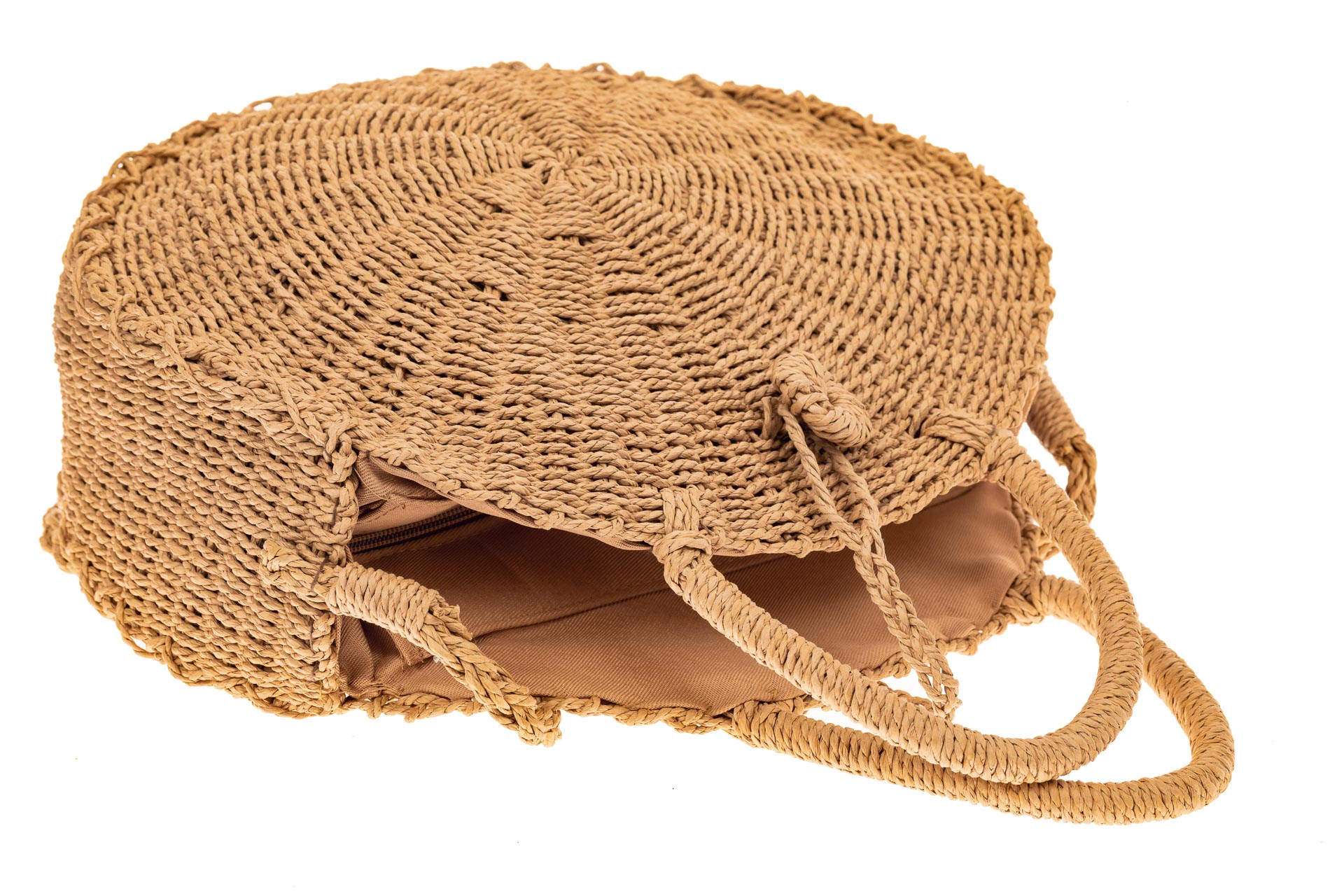 На фото 3 - Пляжная круглая плетеная сумка из джута, цвет крафт
