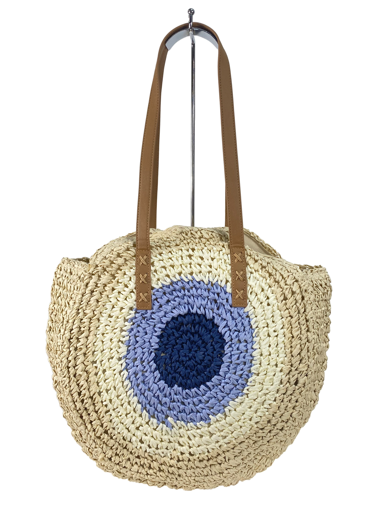 На фото 2 - Женская плетеная сумка из соломы, цвет молочный