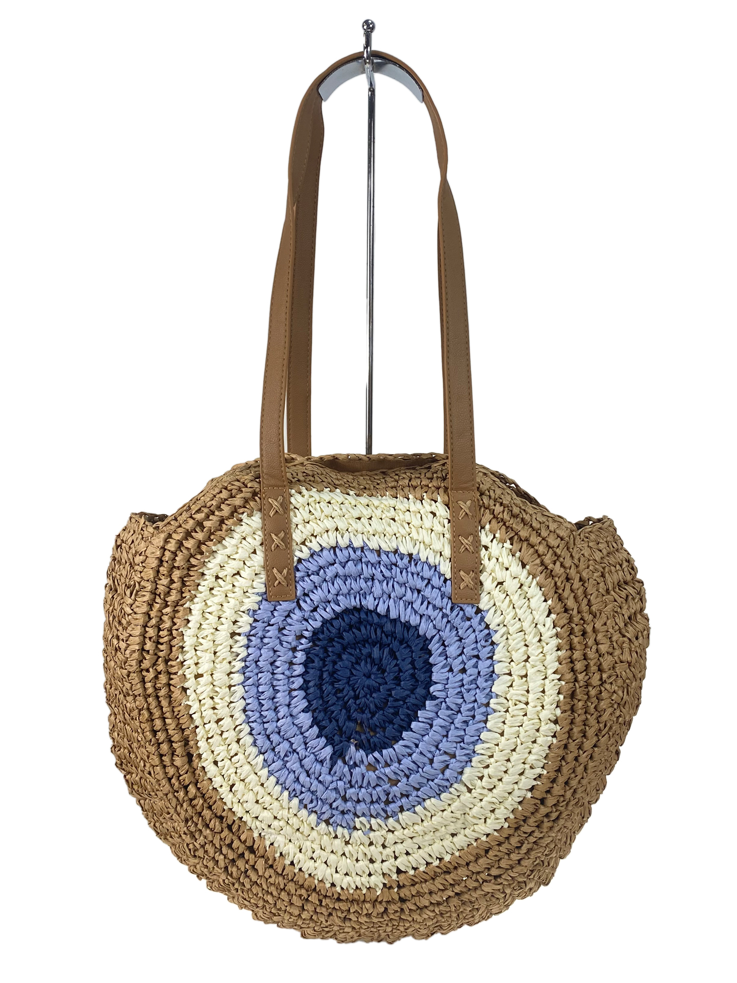 На фото 2 - Женская плетеная сумка из соломы, цвет крафт