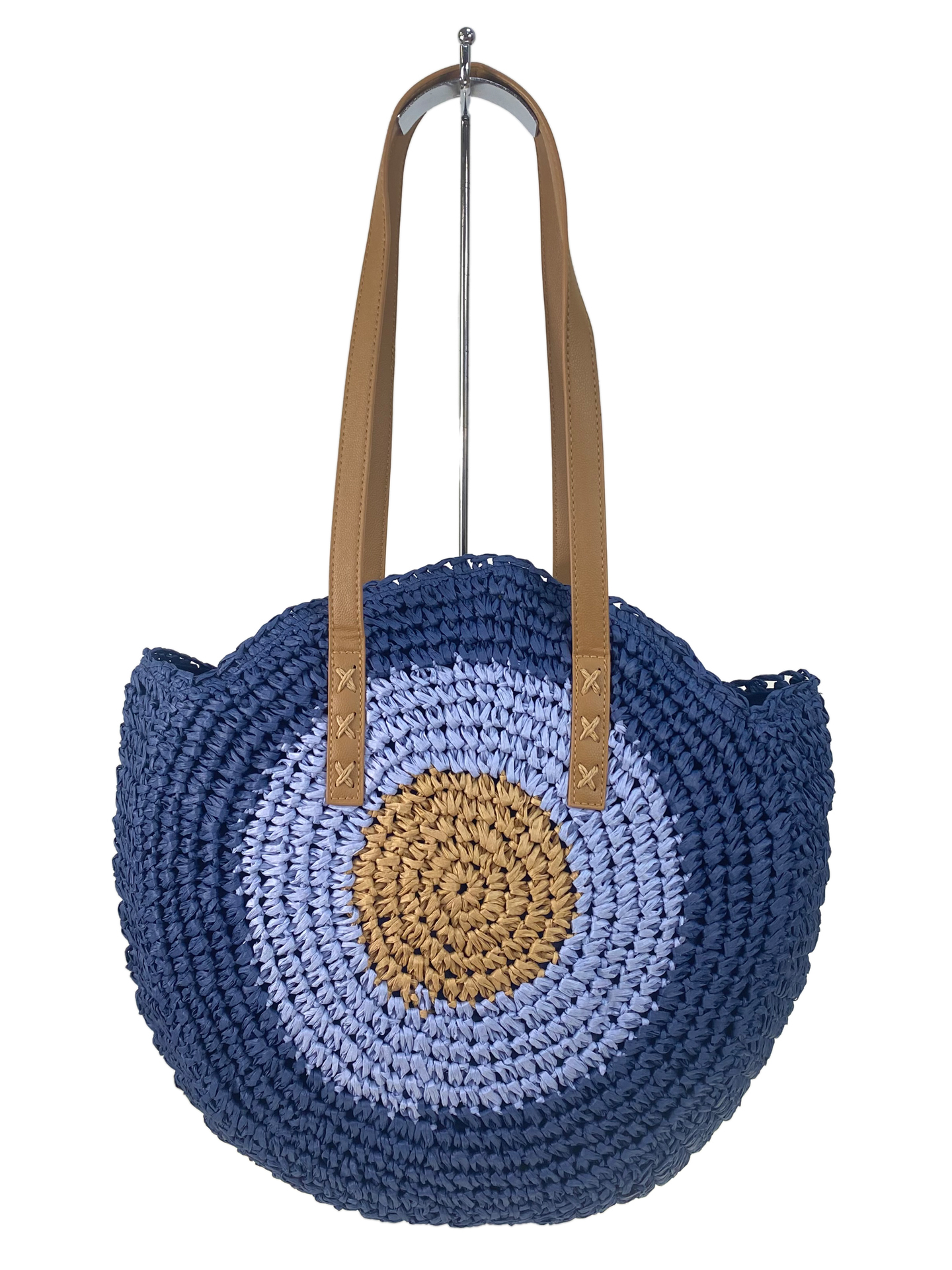 На фото 2 - Женская плетеная сумка из соломы, цвет синий