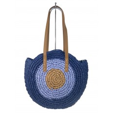 На фото 2 - Женская плетеная сумка из соломы, цвет синий