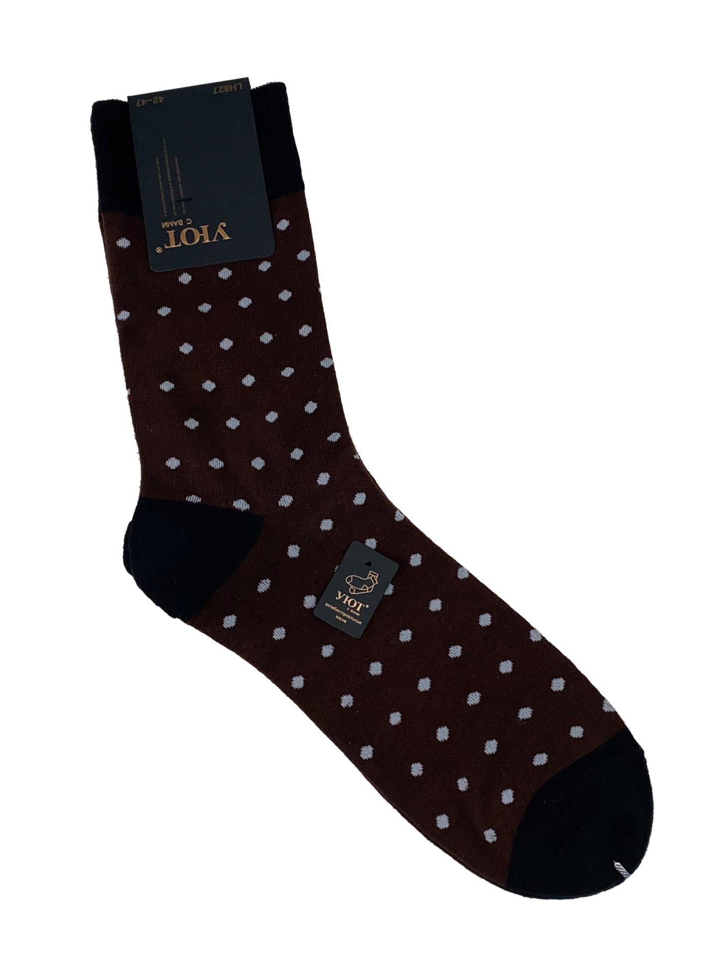 На фото 1 - Мужские хлопковые носки в горошек, цвет коричневый