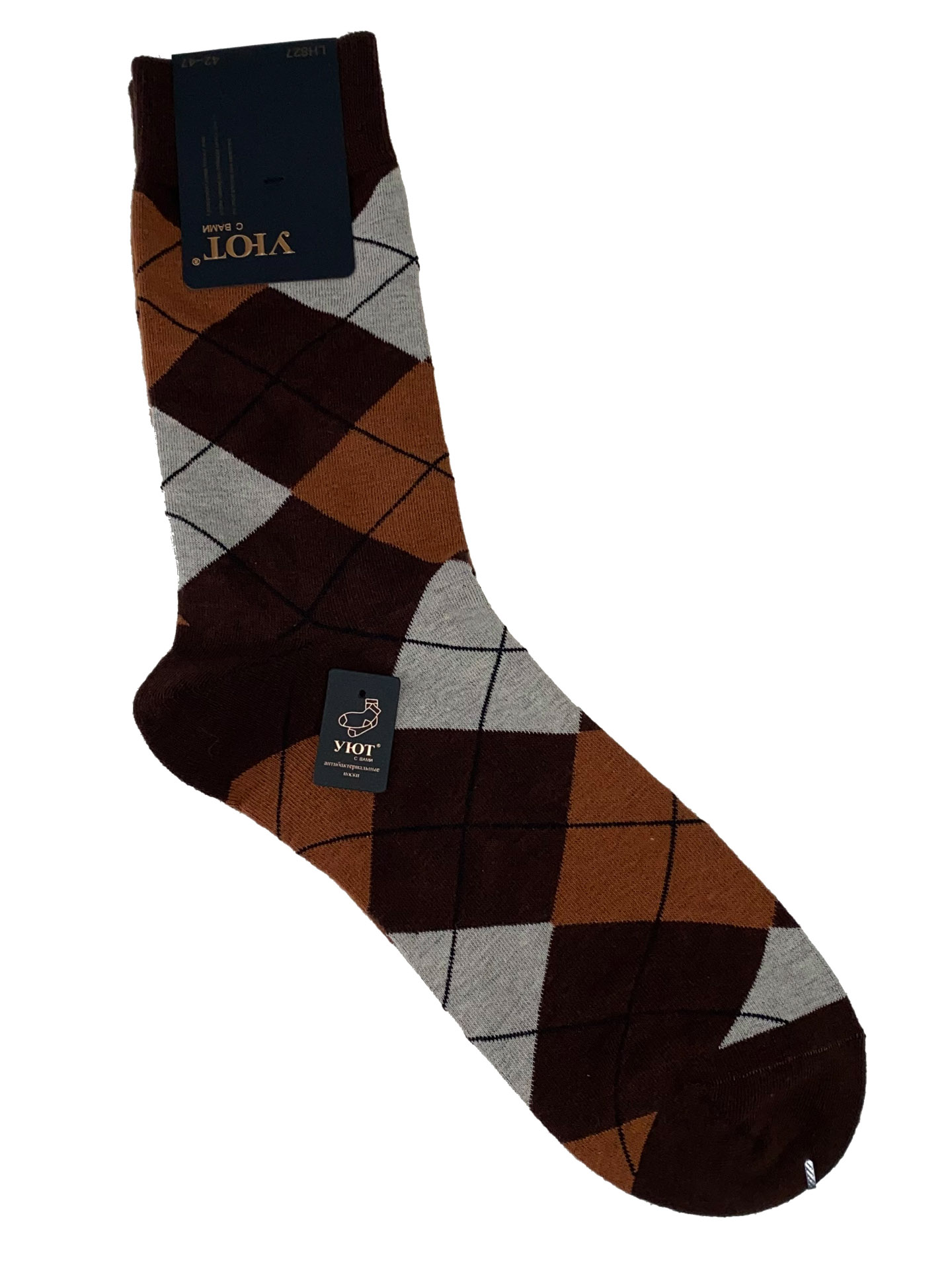 На фото 1 - Хлопковые мужские носки с геометрическим орнаментом, коричневые оттенки