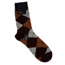 На фото 1 - Хлопковые мужские носки с геометрическим орнаментом, коричневые оттенки