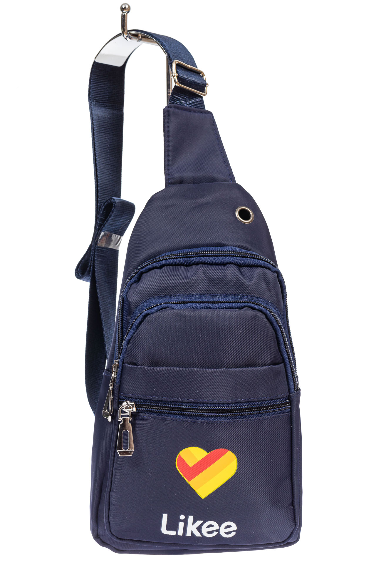 На фото 2 - Молодёжная сумка-слинг из текстиля, цвет тёмно-синий