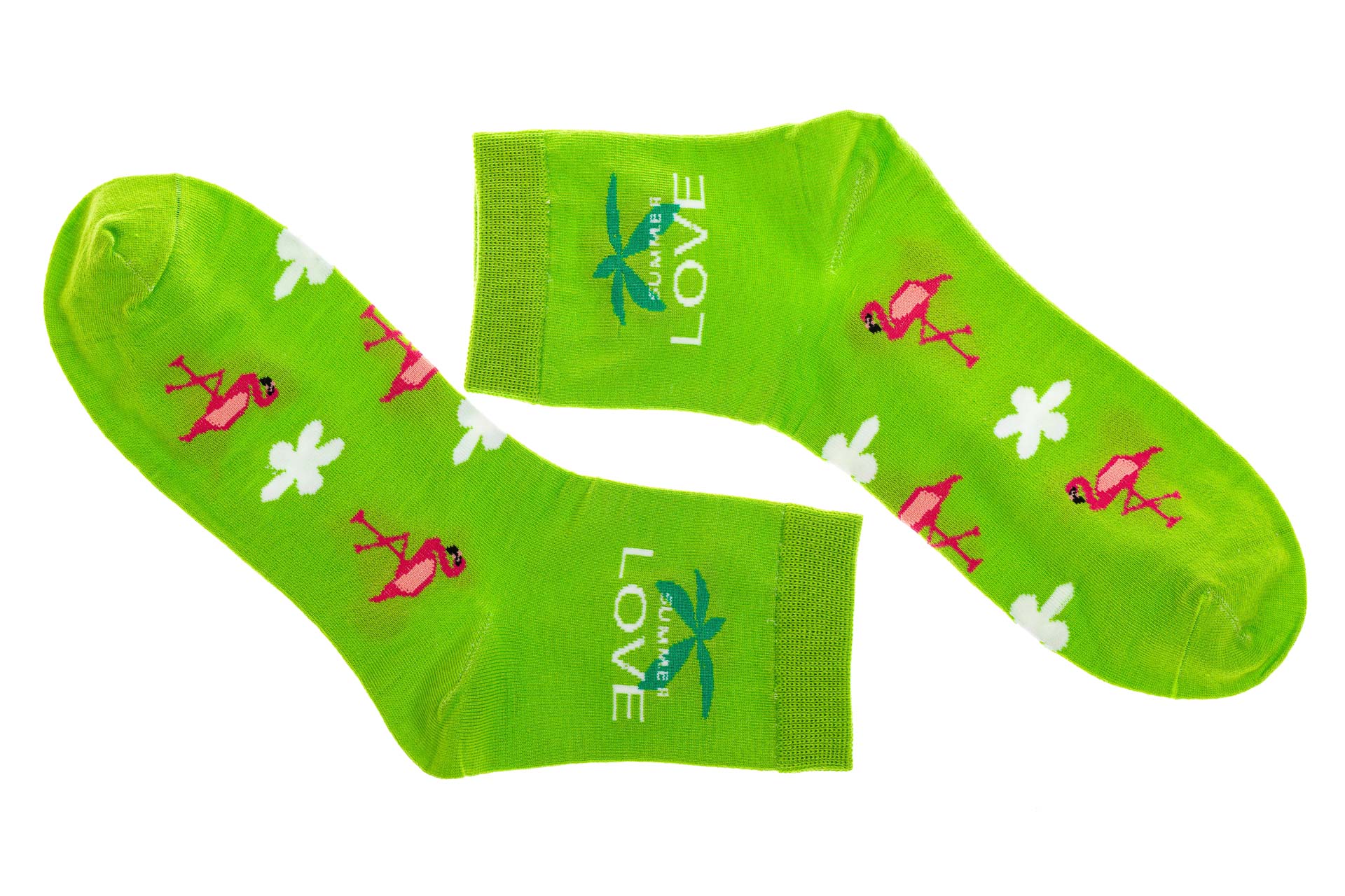 На фото 1 - Хлопковые носки с принтом и надписью, цвет салатовый
