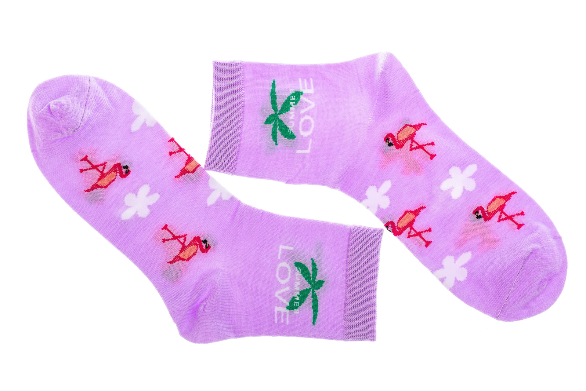 На фото 1 - Хлопковые носки с надписью и принтом, цвет сиреневый