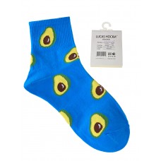 На фото 1 - Молодёжные носки с высокой резинкой и принтом, цвет ярко-голубой