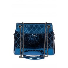 На фото 3 - Стёганая лаковая сумка из натуральной кожи, цвет синий металлик