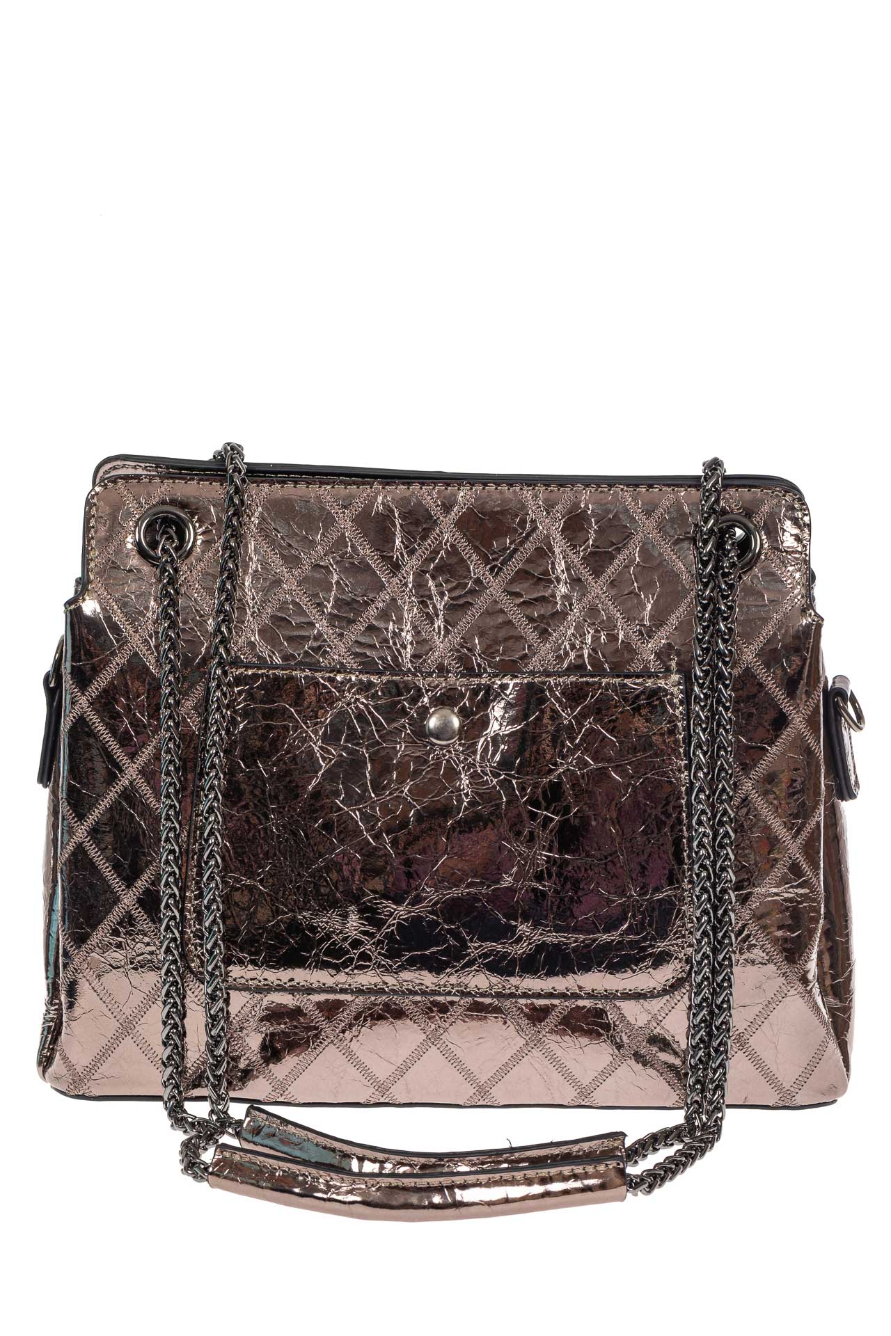 На фото 3 - Стёганая лаковая сумка из натуральной кожи, цвет тёмное серебро