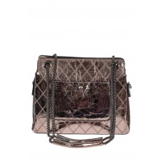 На фото 3 - Стёганая лаковая сумка из натуральной кожи, цвет тёмное серебро