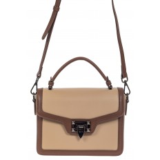 На фото 2 - Каркасная сумка сэтчел из натуральной кожи, цвет бежевый с коричневым