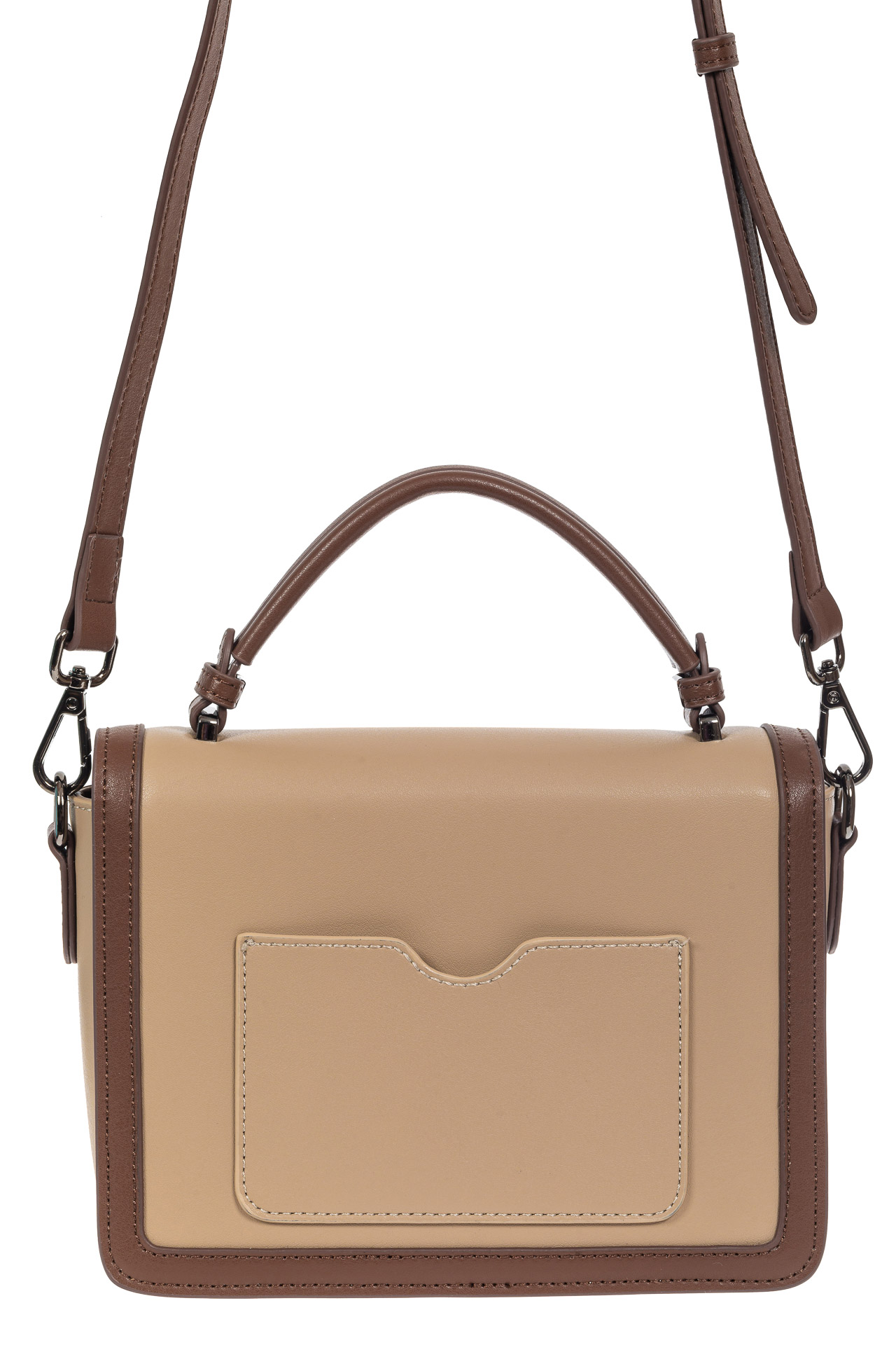 На фото 3 - Каркасная сумка сэтчел из натуральной кожи, цвет бежевый с коричневым