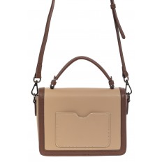 На фото 3 - Каркасная сумка сэтчел из натуральной кожи, цвет бежевый с коричневым