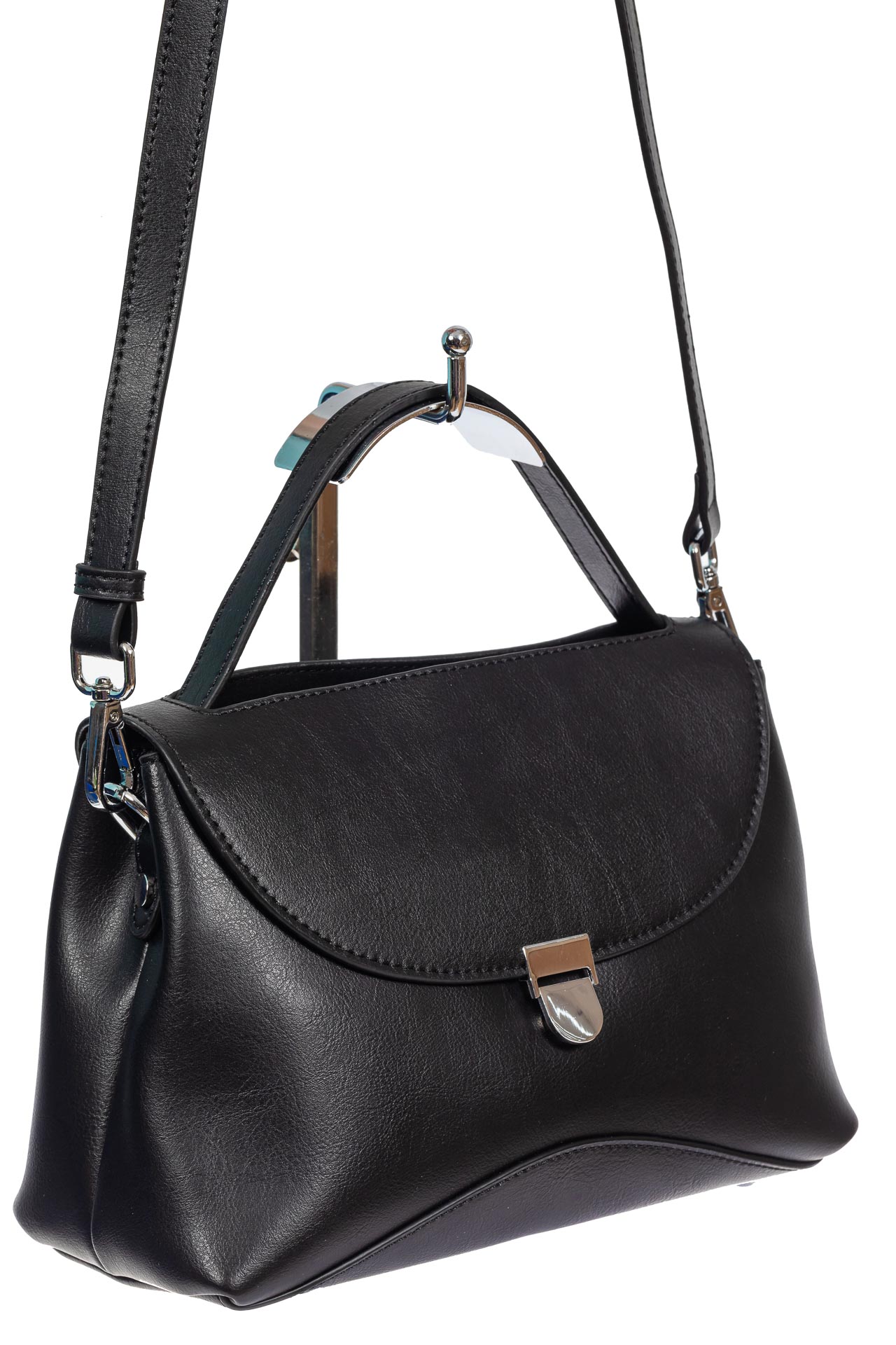 На фото 1 - Кожаная женская сумка satchel, цвет чёрный