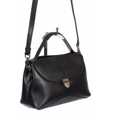 На фото 1 - Кожаная женская сумка satchel, цвет чёрный