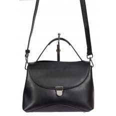 На фото 2 - Кожаная женская сумка satchel, цвет чёрный