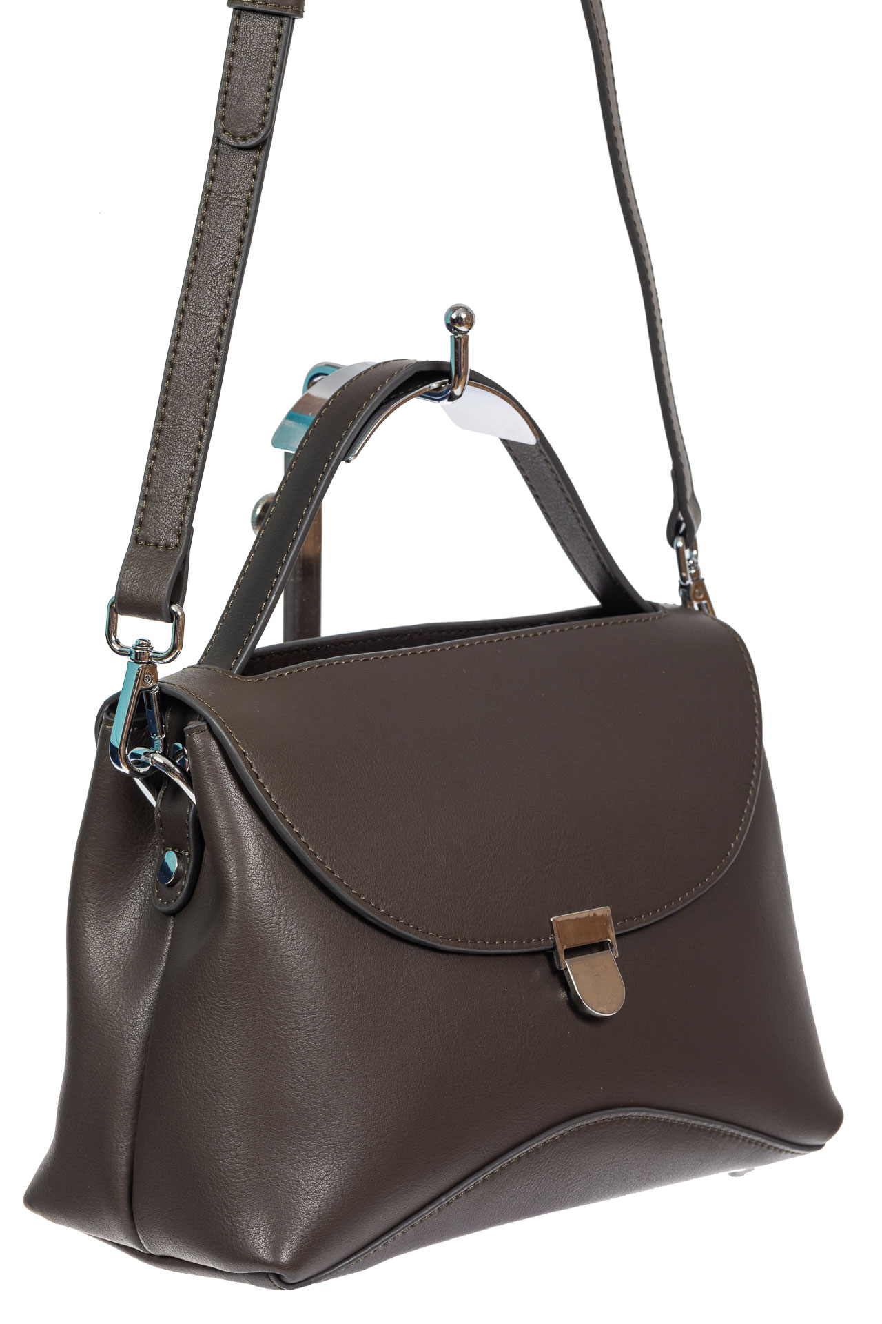 На фото 1 - Кожаная женская сумка satchel, цвет графит