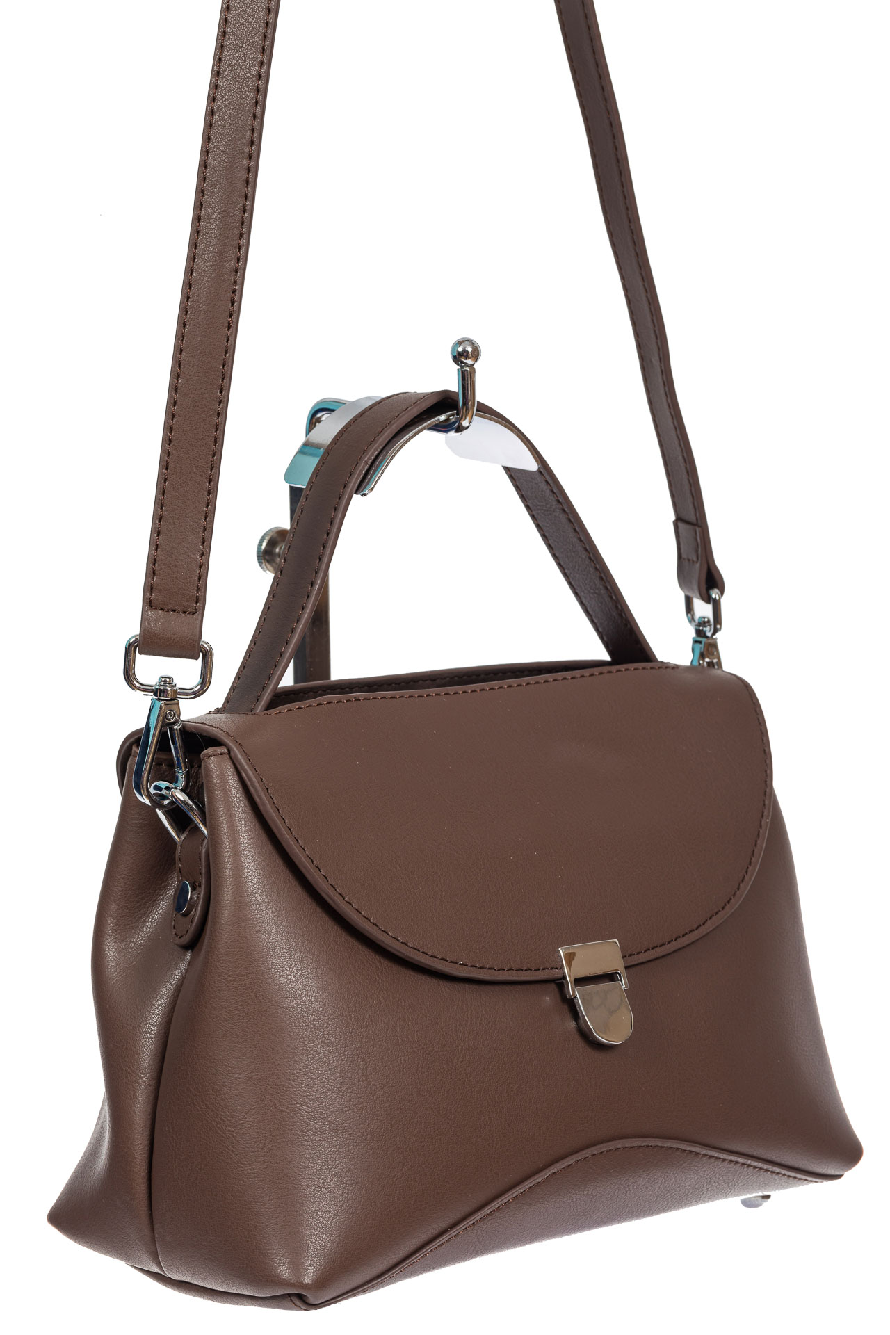 На фото 1 - Кожаная женская сумка satchel, цвет коричневый