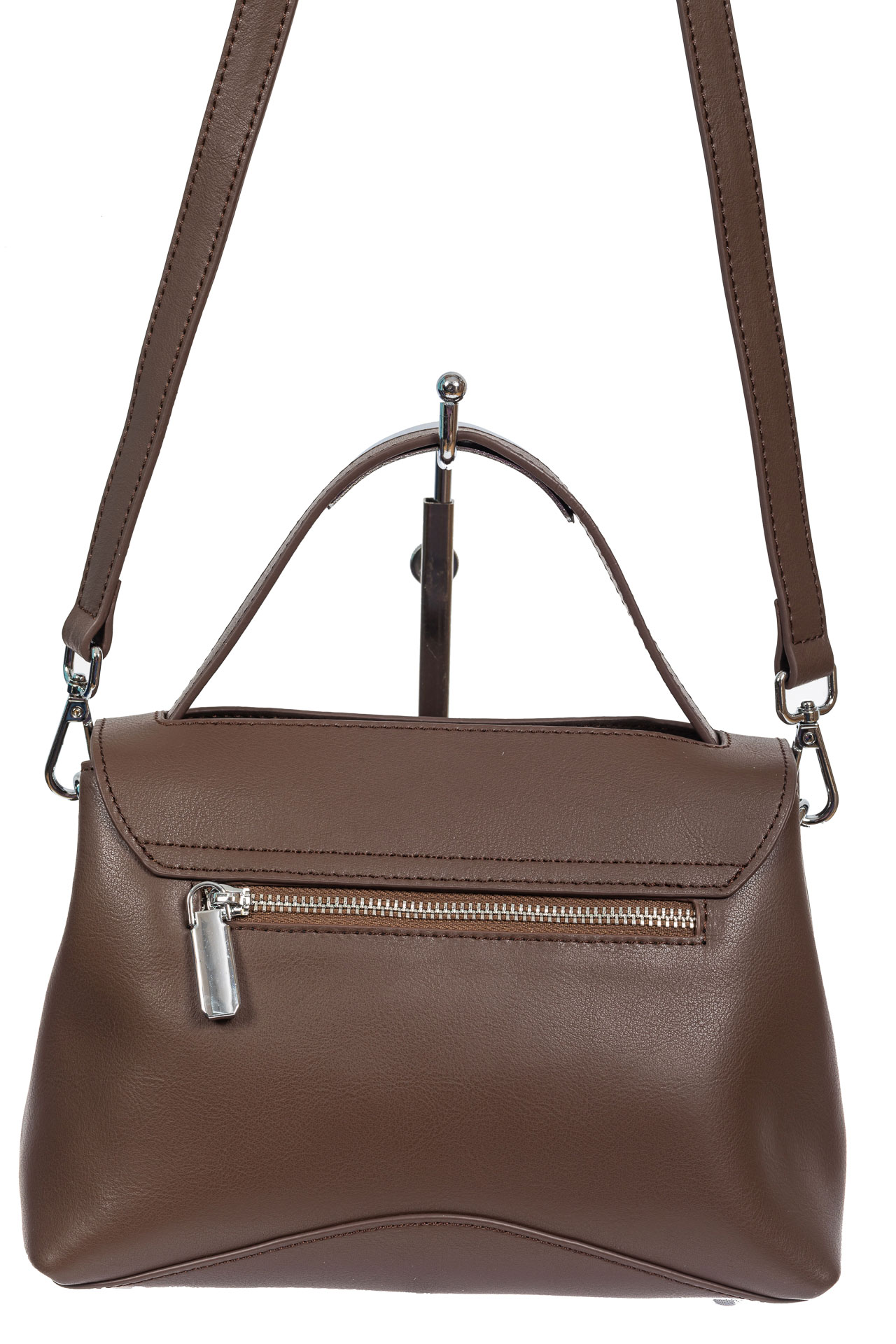 На фото 3 - Кожаная женская сумка satchel, цвет коричневый