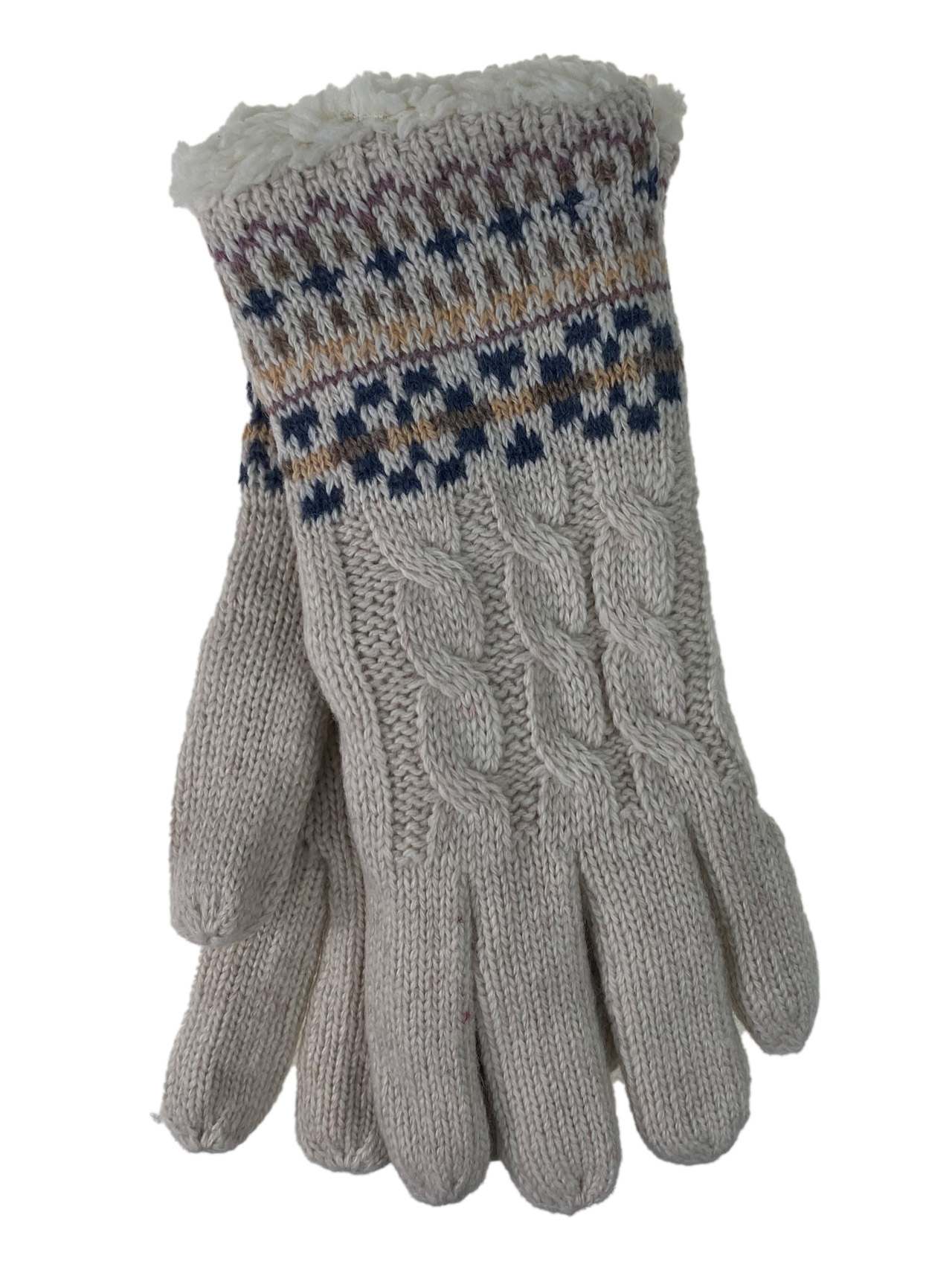 На фото 1 - Вязаные перчатки из шерсти, цвет бело-серый